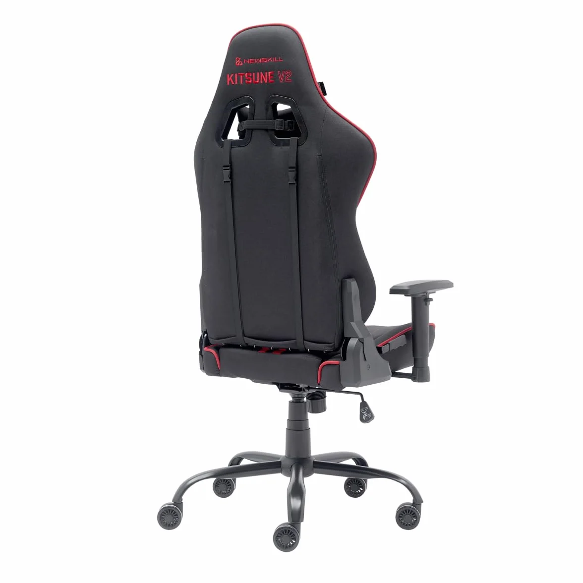 NEWSKILL KitsuneV2 Silla Gaming Ergonómica Respaldo Reclinable 180° Reposabrazos 2D Ajustables Cojines Lumbar Cervical Ruedas XL Silenciosas Tela Transpirable Rojo