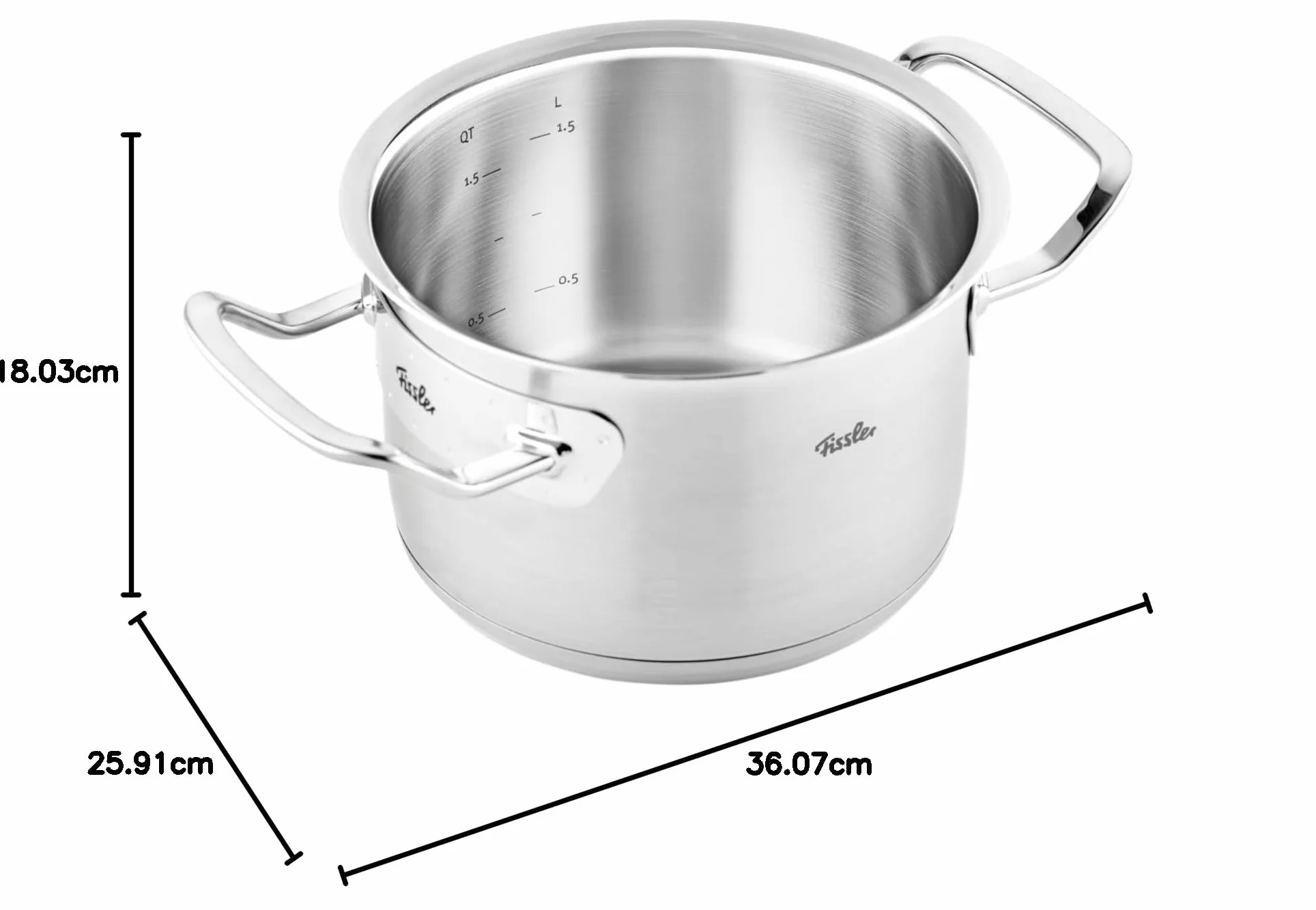 Fissler Original-Profi Collection Olla de 6,3 L y 24 cm de diámetro, acero inoxidable, con tapa de metal, escala de medición interior, inducción