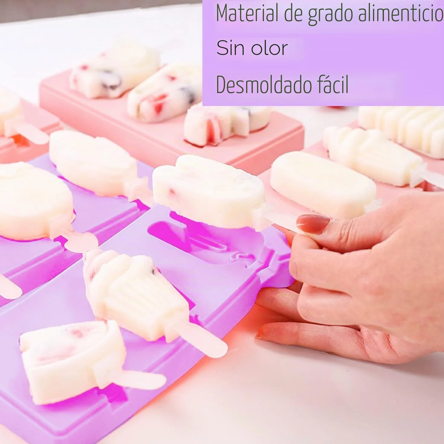 KEELYY Moldes de Helado de Silicona 3 Cavidades con 6 Palos Reutilizable Sin BPA, Juego DIY Popsicle para Postre Congelado