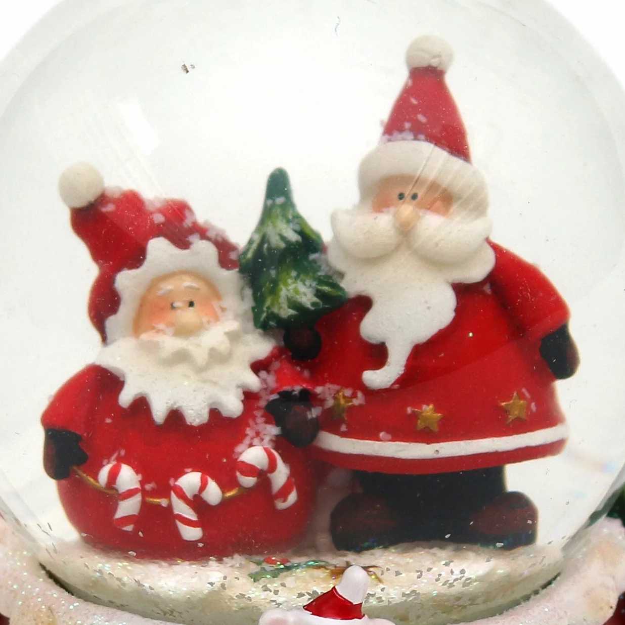 Dekohelden24 501065-WM Bola de Nieve de dúo de Papá Noel, Color Rojo y Blanco, Dimensiones (Alto x Ancho x diámetro) de la Bola: Aprox. 8,5 x 7 cm x 6,5 cm