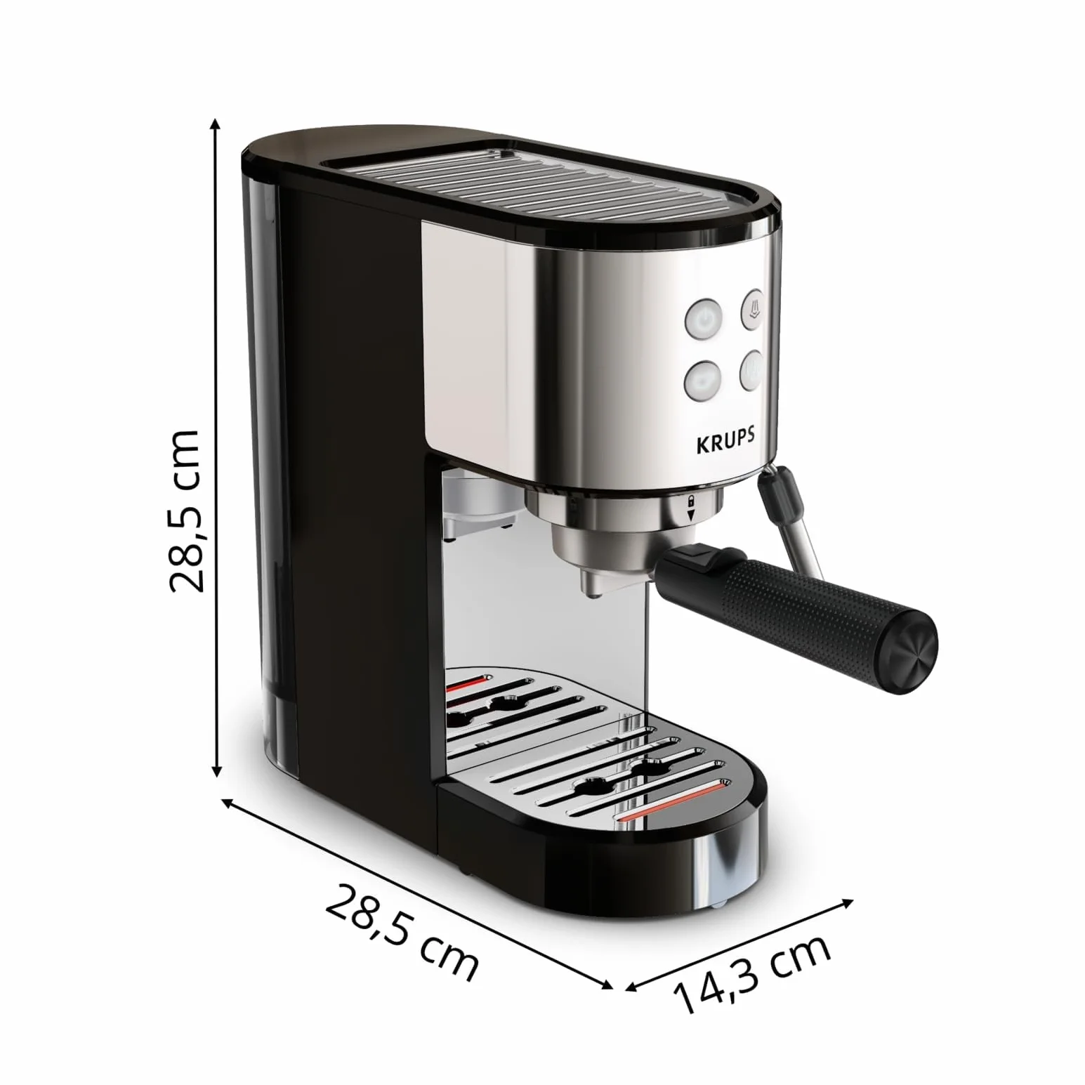 Krups Virtuoso Essential - Cafetera espresso 15 bar, acero inox negro, diseño compacto y elegante, parada automática, espresso y cappuccino, Thermoblock, boquilla de vapor, incluye cuchara, XP4418