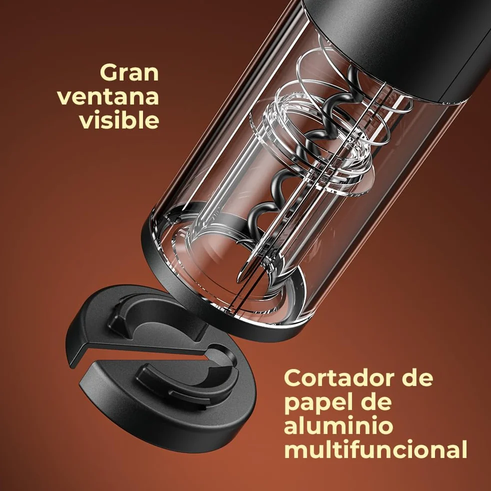 GHB Sacacorchos Eléctrico 6 en 1 Abridor de Botellas Recargable con Cortador de Papel, Vertedor, Tapón de Vacío, Aerator, Anillo de Vino, Cable USB