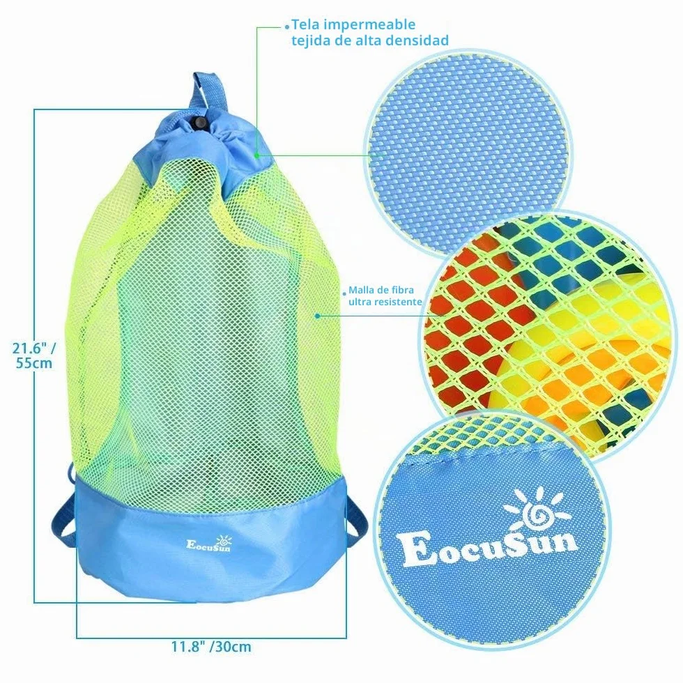 EocuSun Bolsa Grande de Malla para Juguetes de Playa con Cordón Ajustable Mochila Duradera para Niños