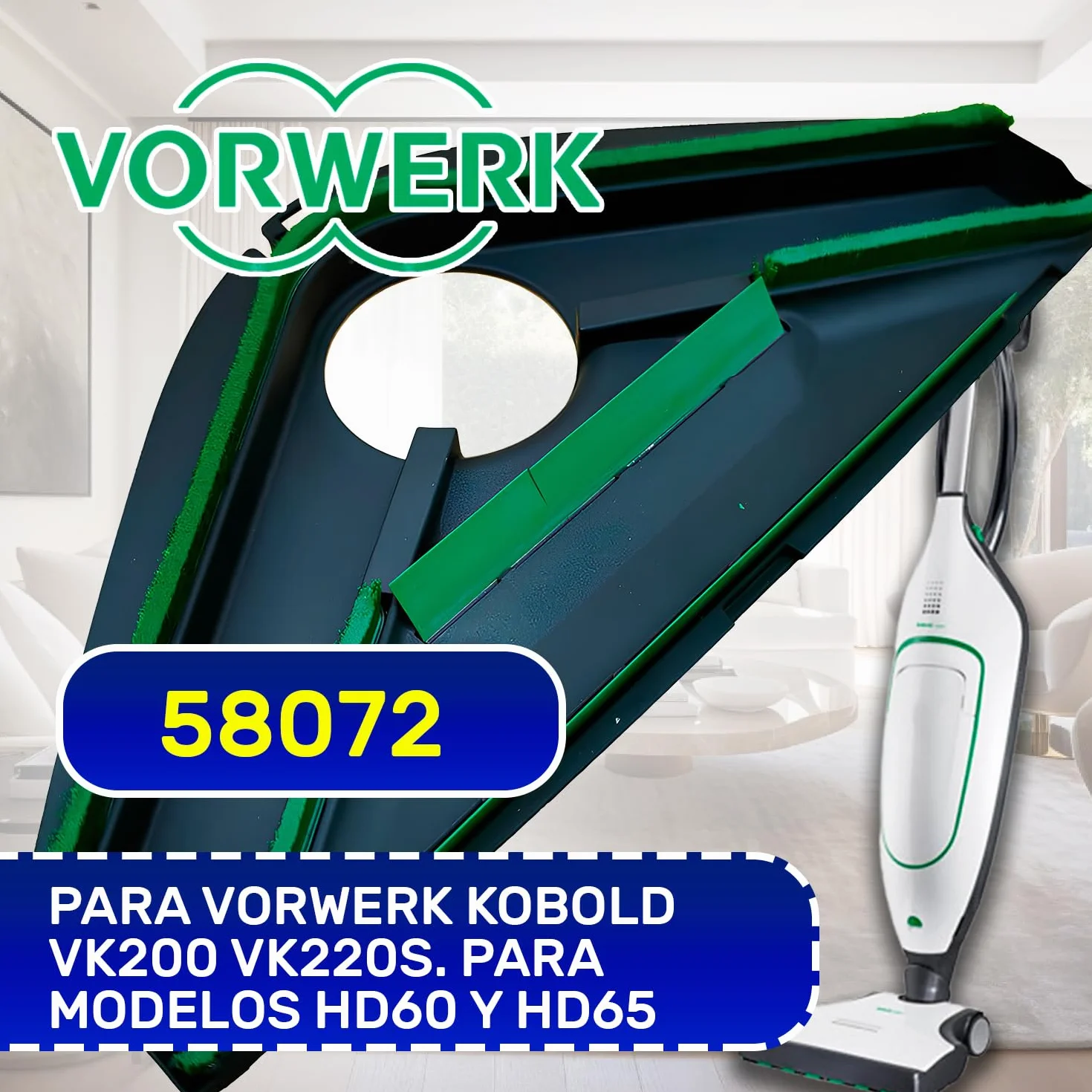 MONTERAL Cepillo con Borde de Goma y Cerdas para Modelos HD60 HD65 para Aspiradora con Código Original 58072 para Vorwerk Kobold VK200 VK220S - Garantía de 10 Años