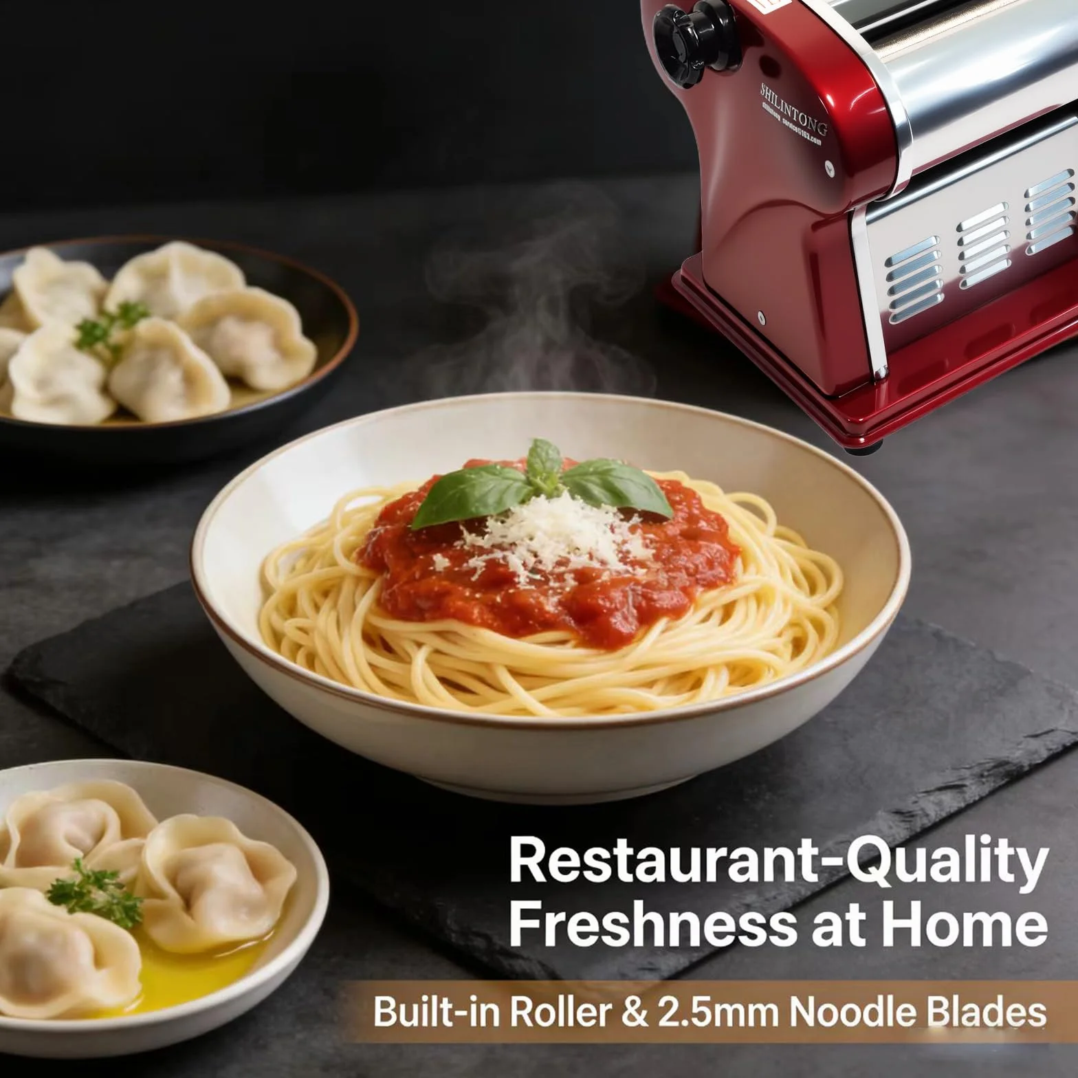 Máquinas Eléctricas Para Pasta - Fabricante de Fideos con Rodillo y Doble Cuchilla de Acero Inoxidable - 1.5mm (Redondo) y 4mm (Plano) - Para Uso Doméstico y Comercial