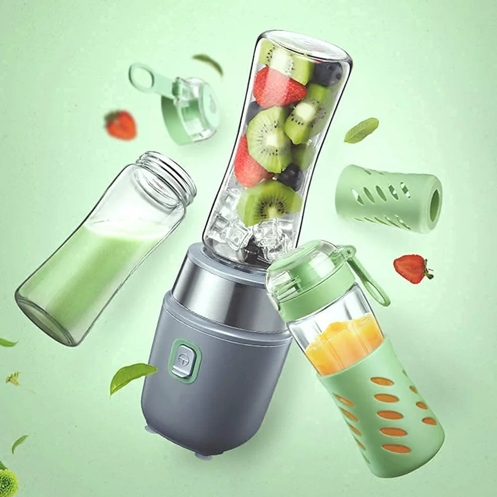 Máquinas exprimidoras, exprimidor eléctrico portátil Licuadora de 500 ml con 2 contenedores Extraíble Fácil de limpiar Máquina mezcladora de alimentos para bebés para oficina en el hogar Exprimidor