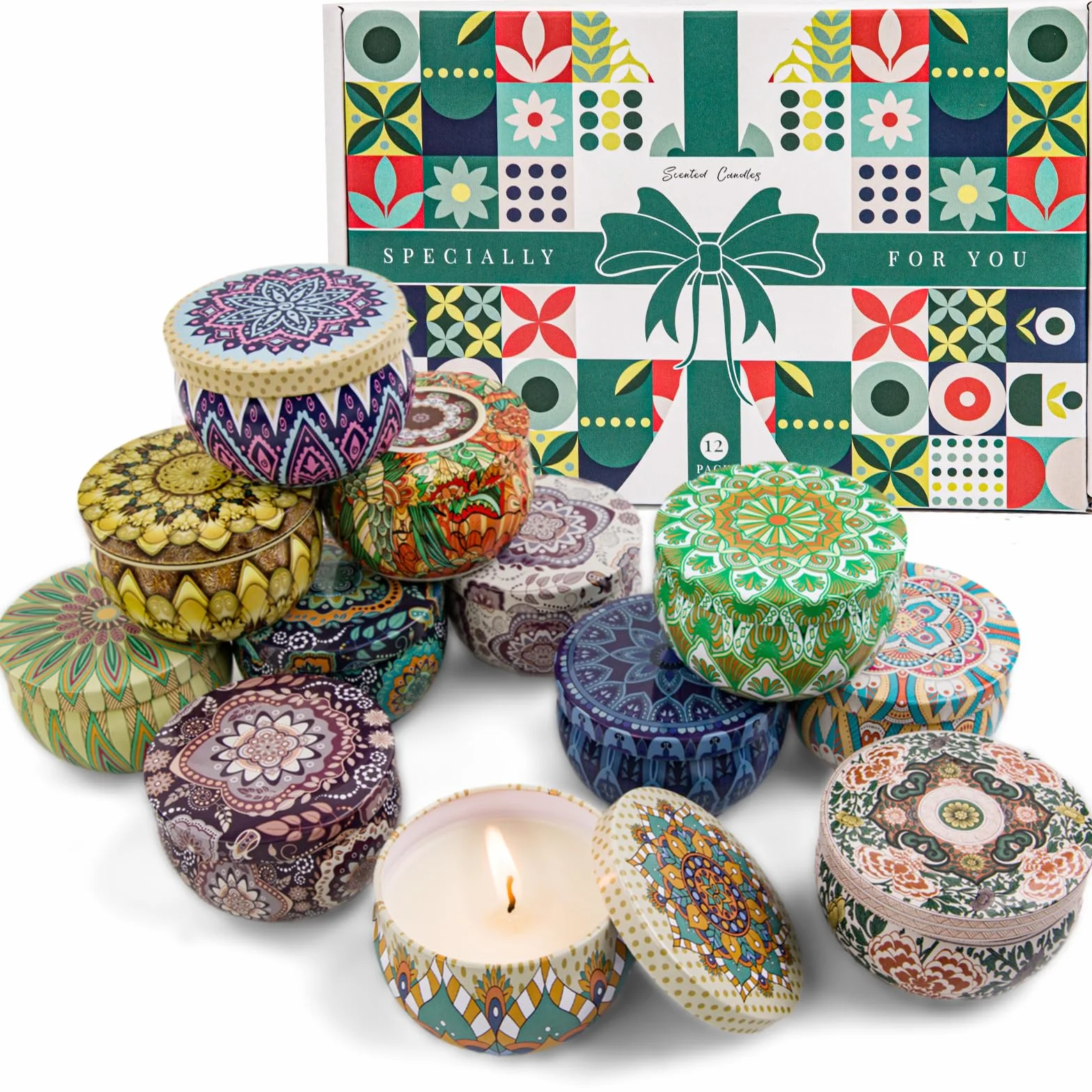 Velas Aromáticas Cera de Soja Regalos Originales para Mujer 12 Unidades Larga Duración