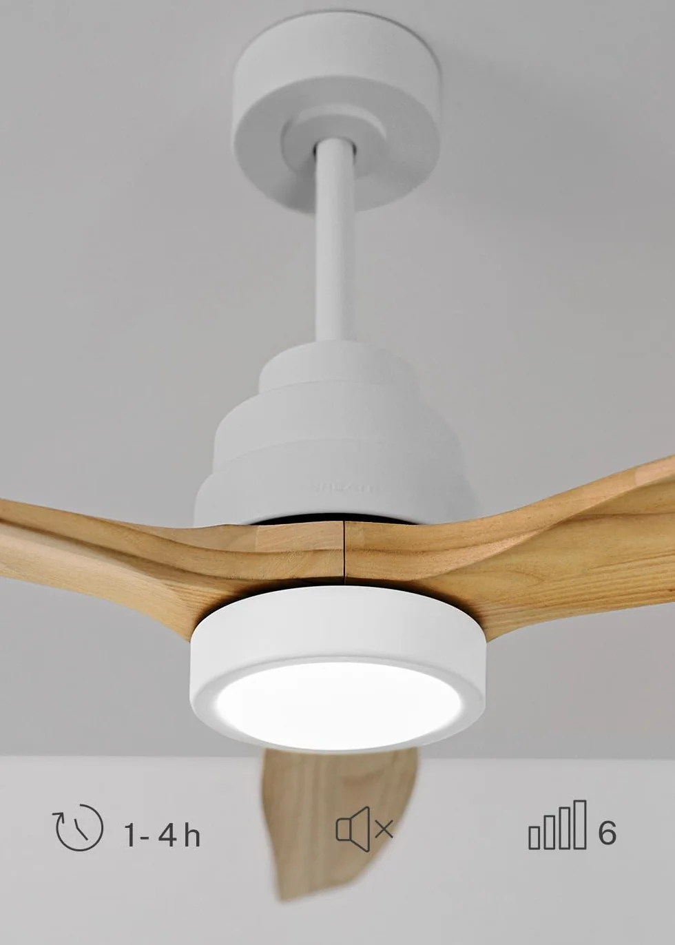 CREATE/ WINDSTYLANCE NATURAL WOOD S/Ventilador de techo con luz blanco aspas madera clara con controlador pared y mando / 40W, Temporizador, Ø112 cm, función verano-invierno, doble altura