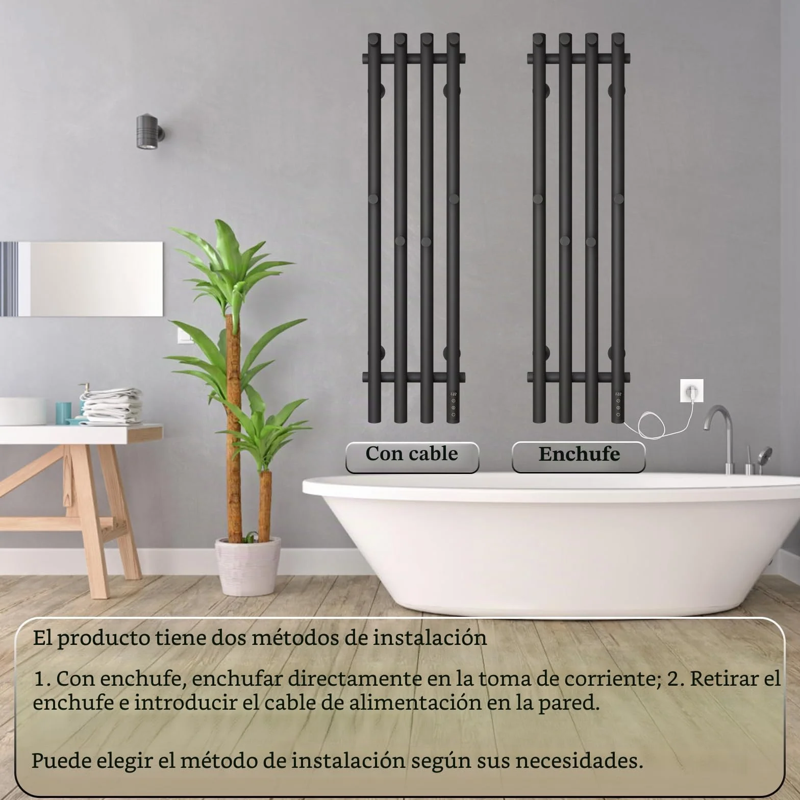 ESOP Radiador Toallero Eléctrico Baño Negro 100 W Radiador Calienta Toallas de Toallero, 950x257 mm WiFi Inteligente de Temperatura Constante Toallero Calentado para Baño, con 8 Ganchos