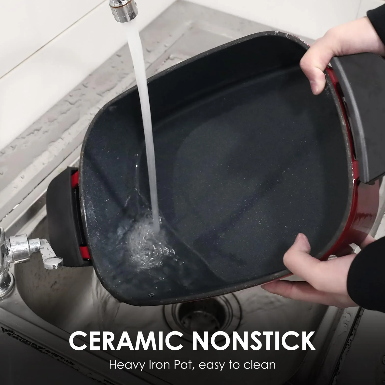 Homtone Cacerola 6 en 1 Slow Cooker 5,5L Programable Esmaltada Extraíble Revestimiento Cerámica Cocción Lenta Vapor Rojo