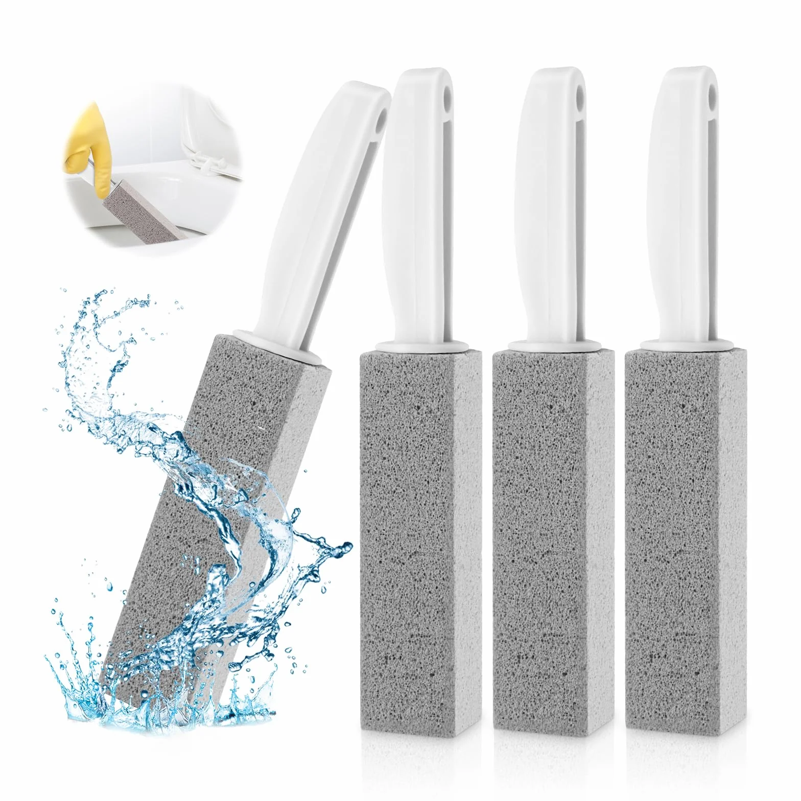 4 piedras de limpieza con mango cepillo piedra pómez para inodoro, cocina, baño, piscina y hogar
