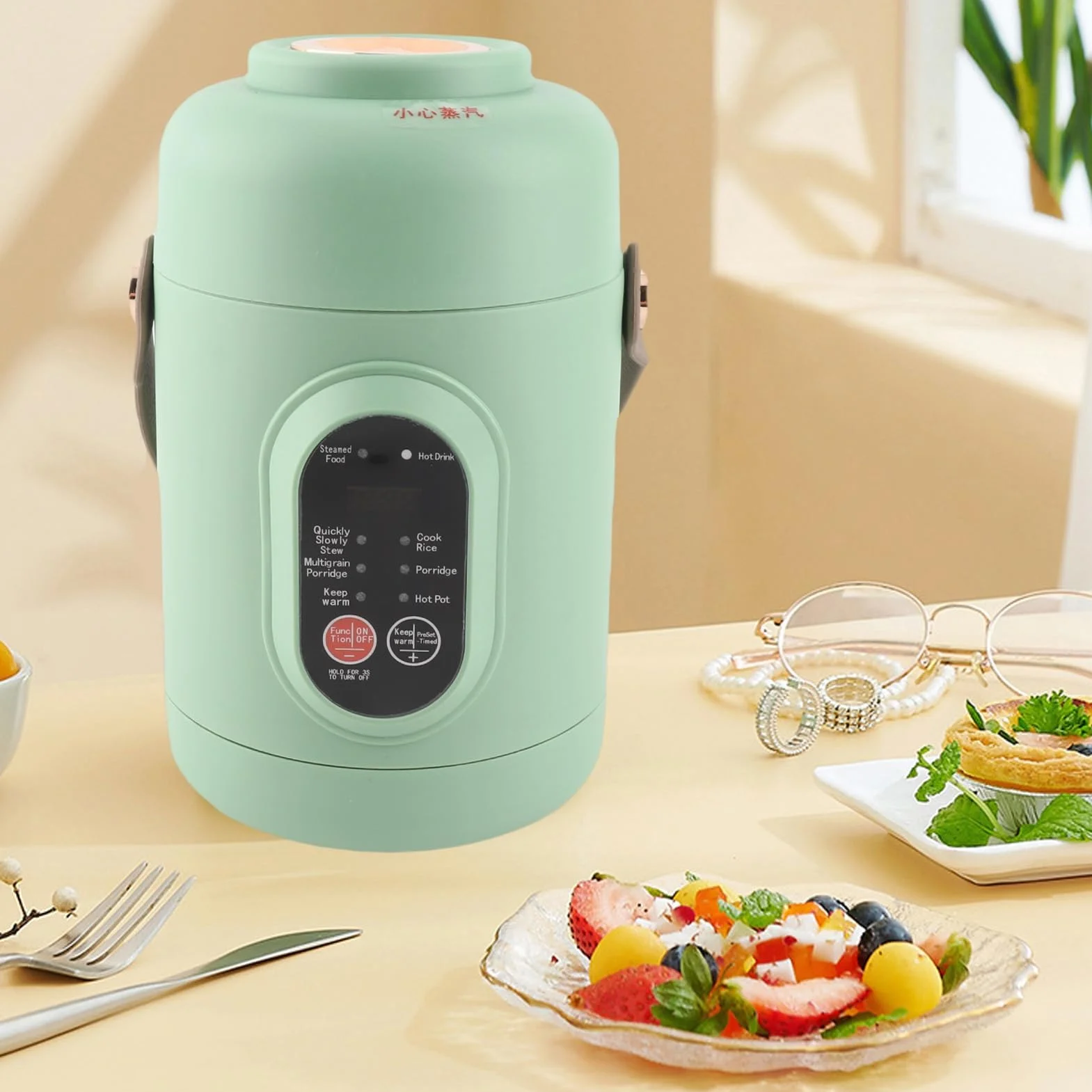 Olla Caliente Eléctrica con Vaporera 800 Ml Antiadherente Portátil 6 Modos