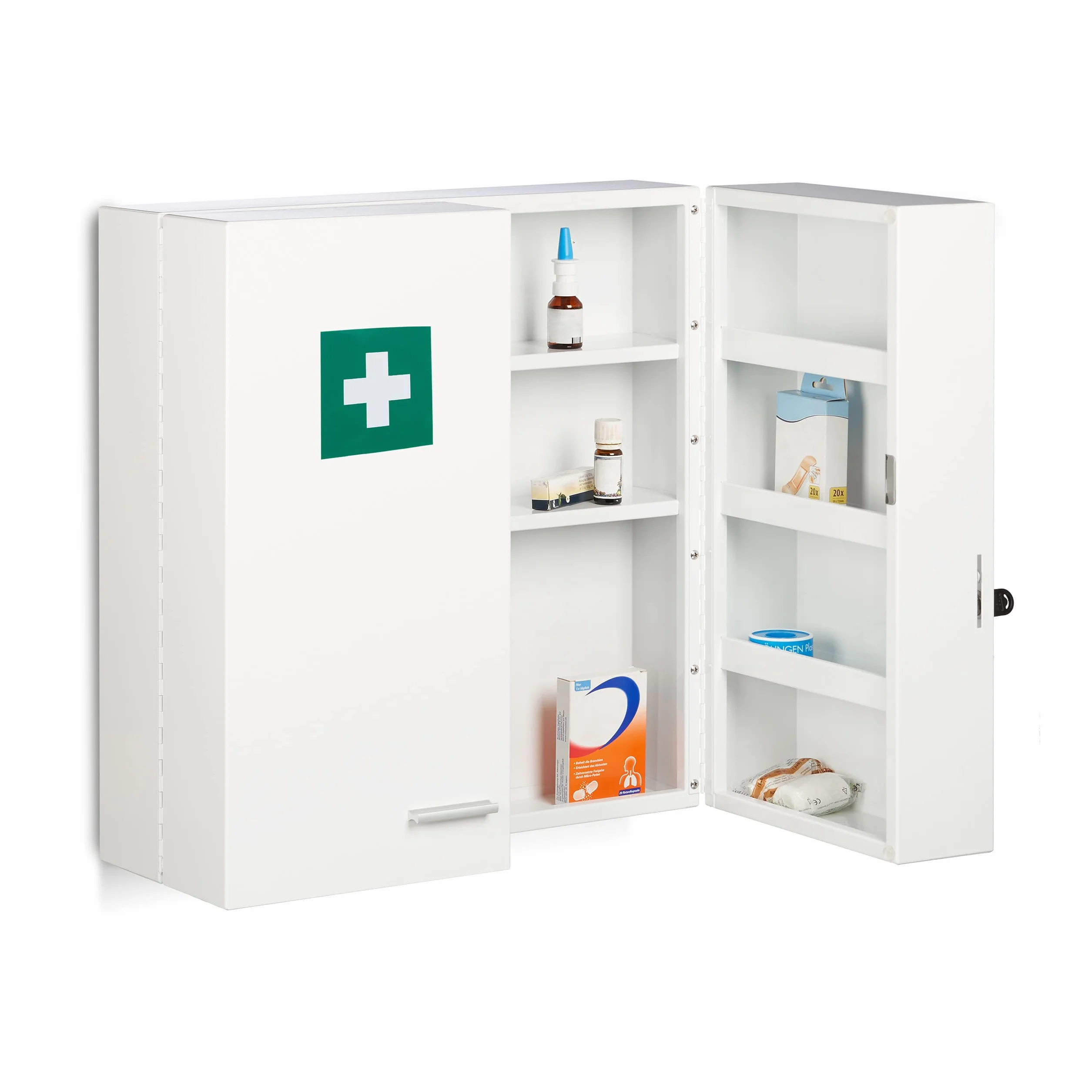 Relaxdays Armario Botiquín Acero con Cerradura 11 Compartimentos 53x53x21,5cm Blanco