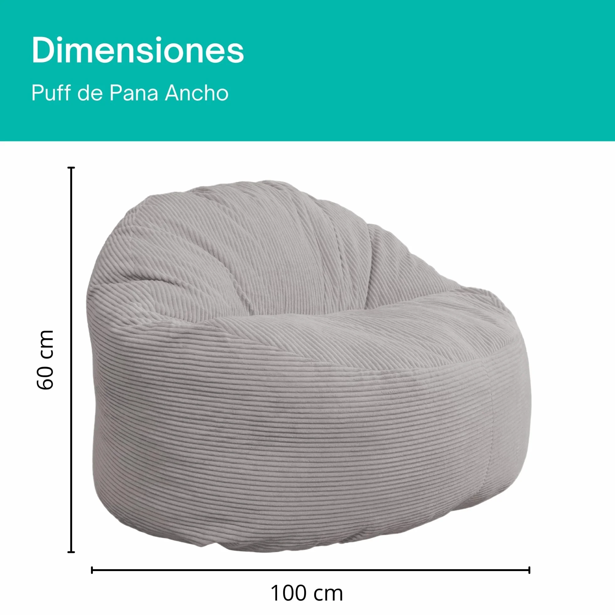 bananair - Puff Salón de Pana Ancho - Suave y Confortable - Puff Pera con Relleno de Espuma Incluido, Óptimo Apoyo para la Espalda - Bean Bag, Sofa Puff Gigante Muy Cómodo (100 cm, Gris Claro)