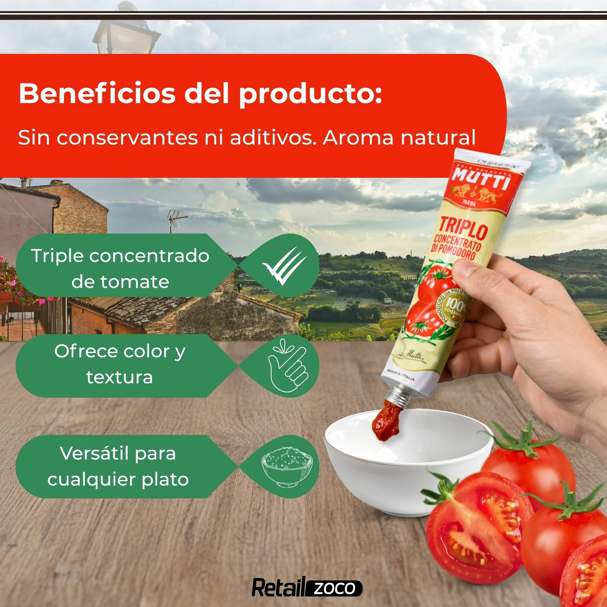 Mutti Pasta de Tomate Triple Concentrado 3x185g Sin Gluten