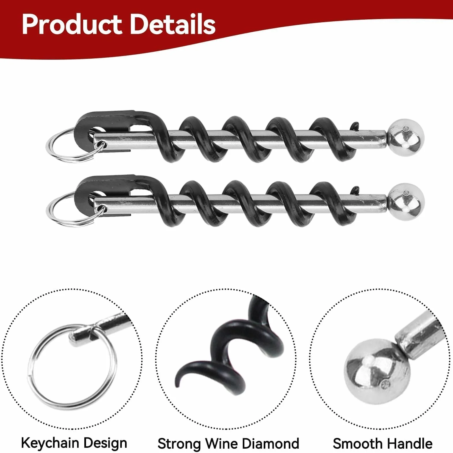 2pcs Abridor de Vino, Sacacorchos Espiral Abridor de Botellas de Acero Inoxidable Portátil Abridor de Botellas de Vino Cerveza con Llavero pequeño Sacacorchos de Vino
