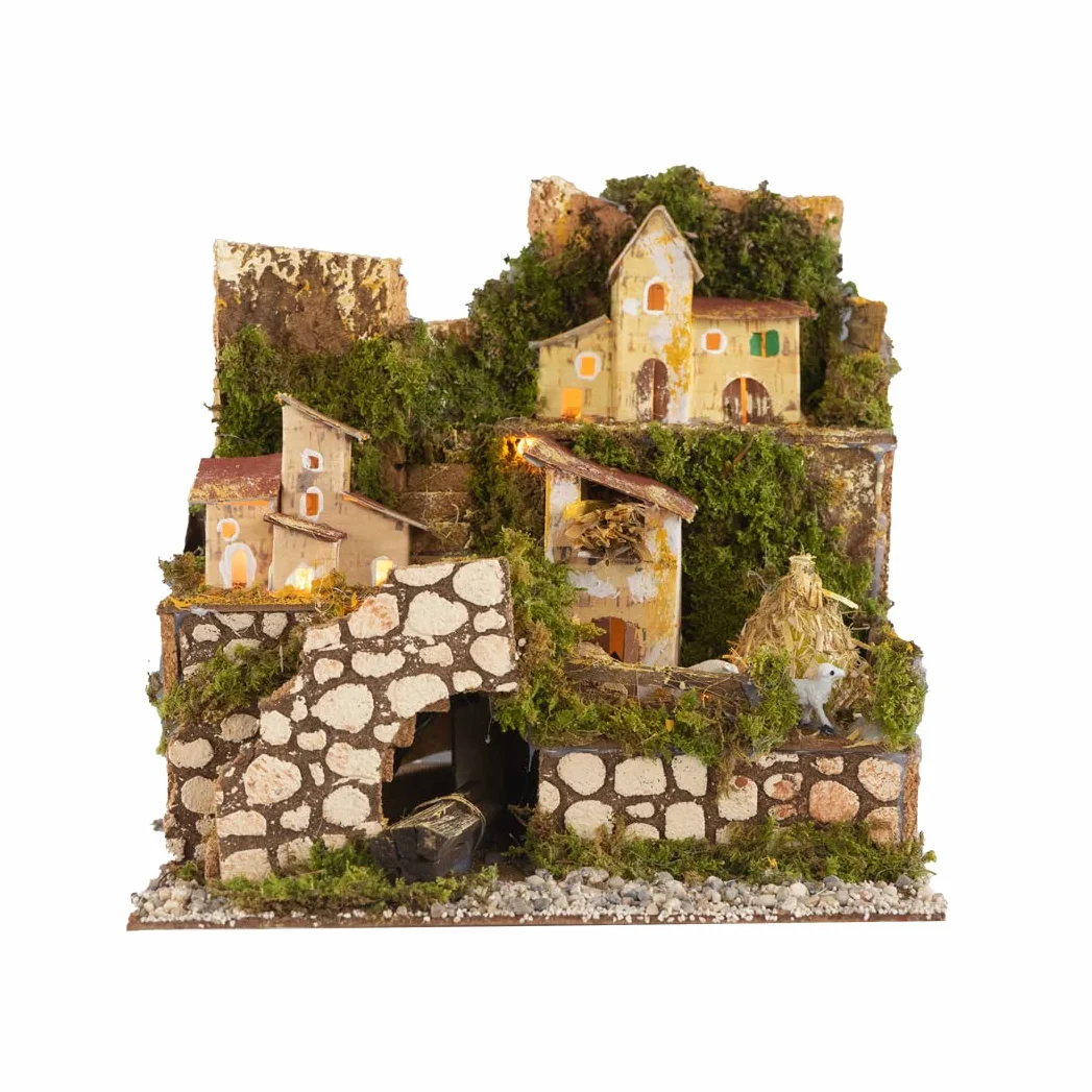 Holyhome Paisaje para belén iluminado 24 x 21 x 24 cm (9,44 x 8,26 x 9,44 pulgadas), fabricado y pintado a mano