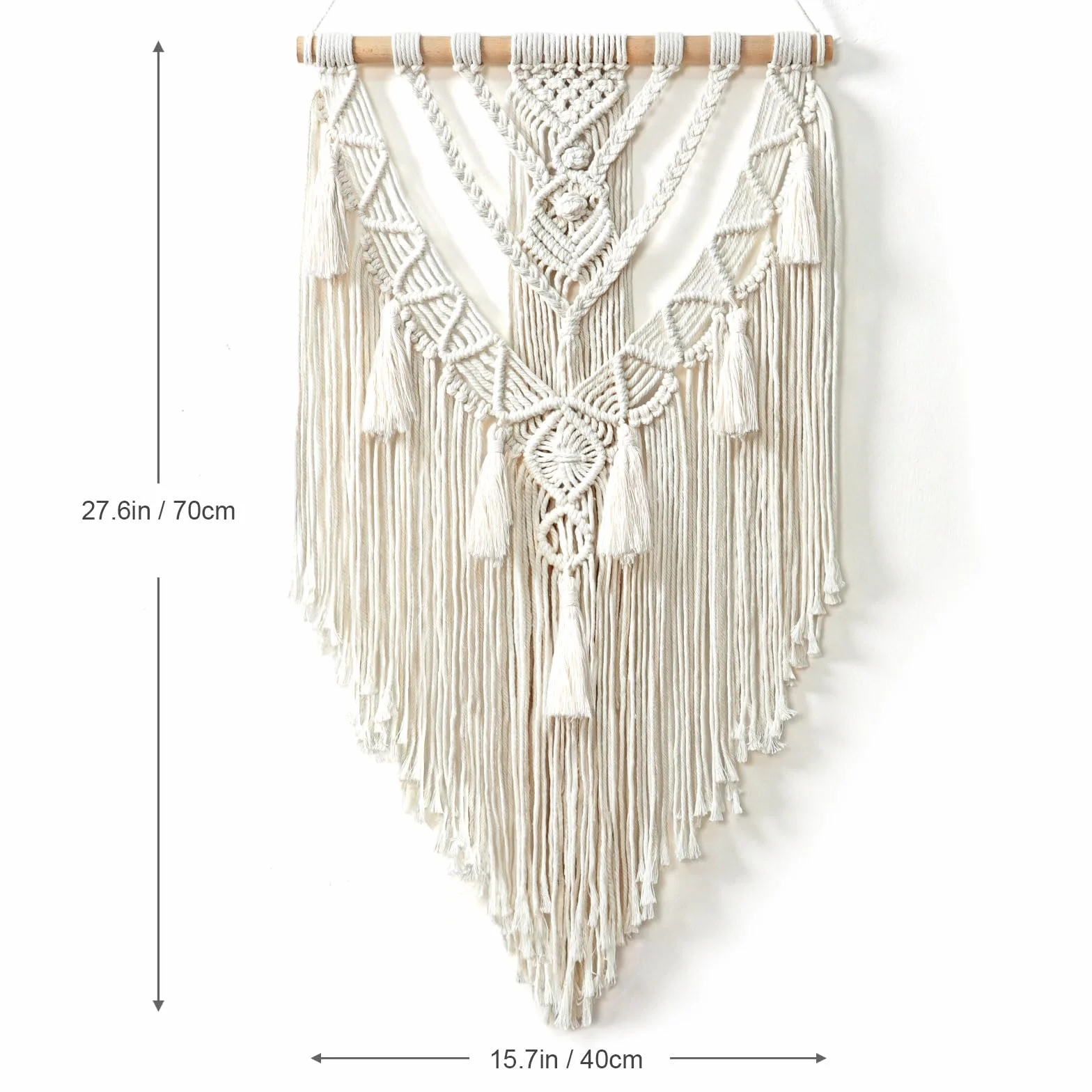 Betylifoy Tapiz de macramé de algodón hecho a mano, macramé, decoración bohemia, tapiz tejido con borlas, decoración de pared, apartamento, dormitorio, balcón, decoración, 70 cm (ancho) x 40 cm (largo