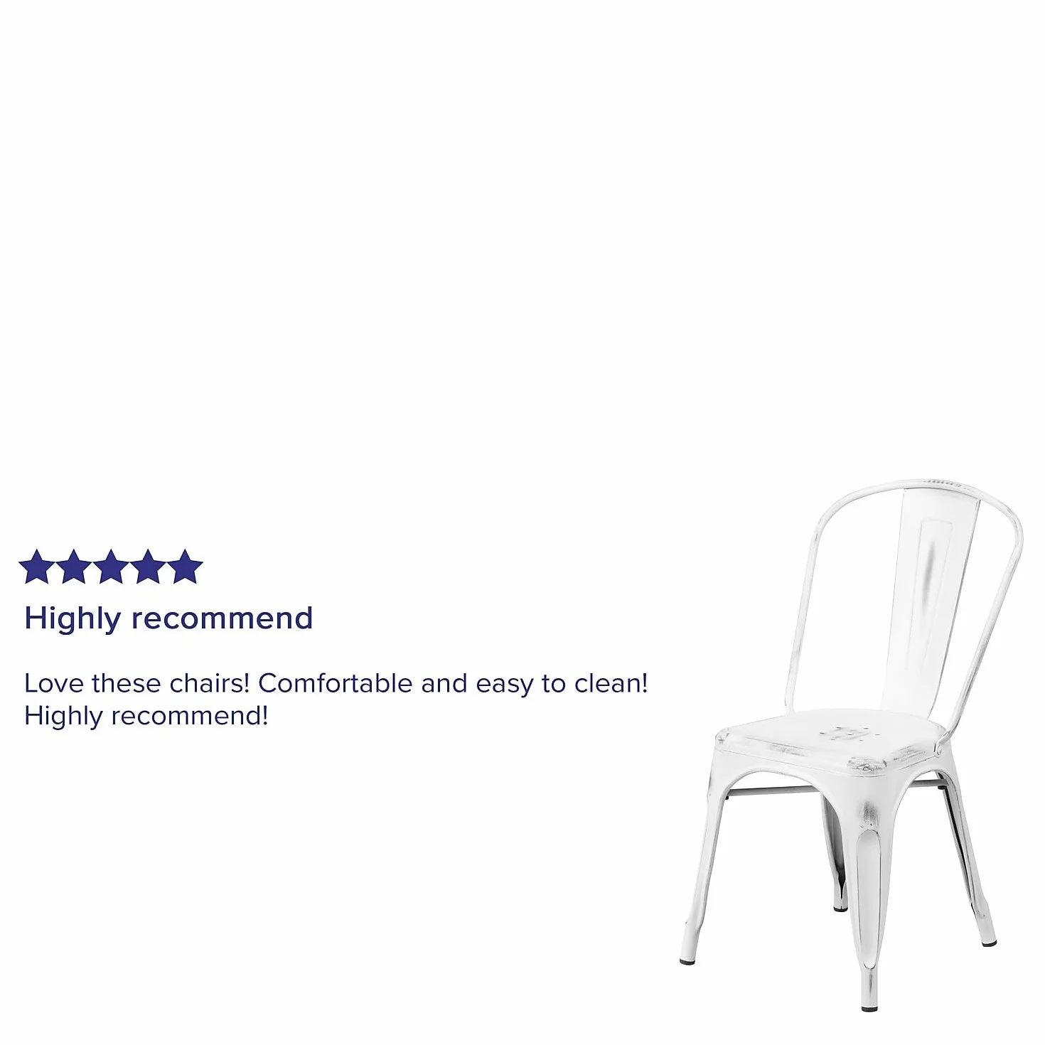 Flash Furniture Blake - Silla apilable de Metal Blanco Envejecido para Interiores y Exteriores, 4 Unidades