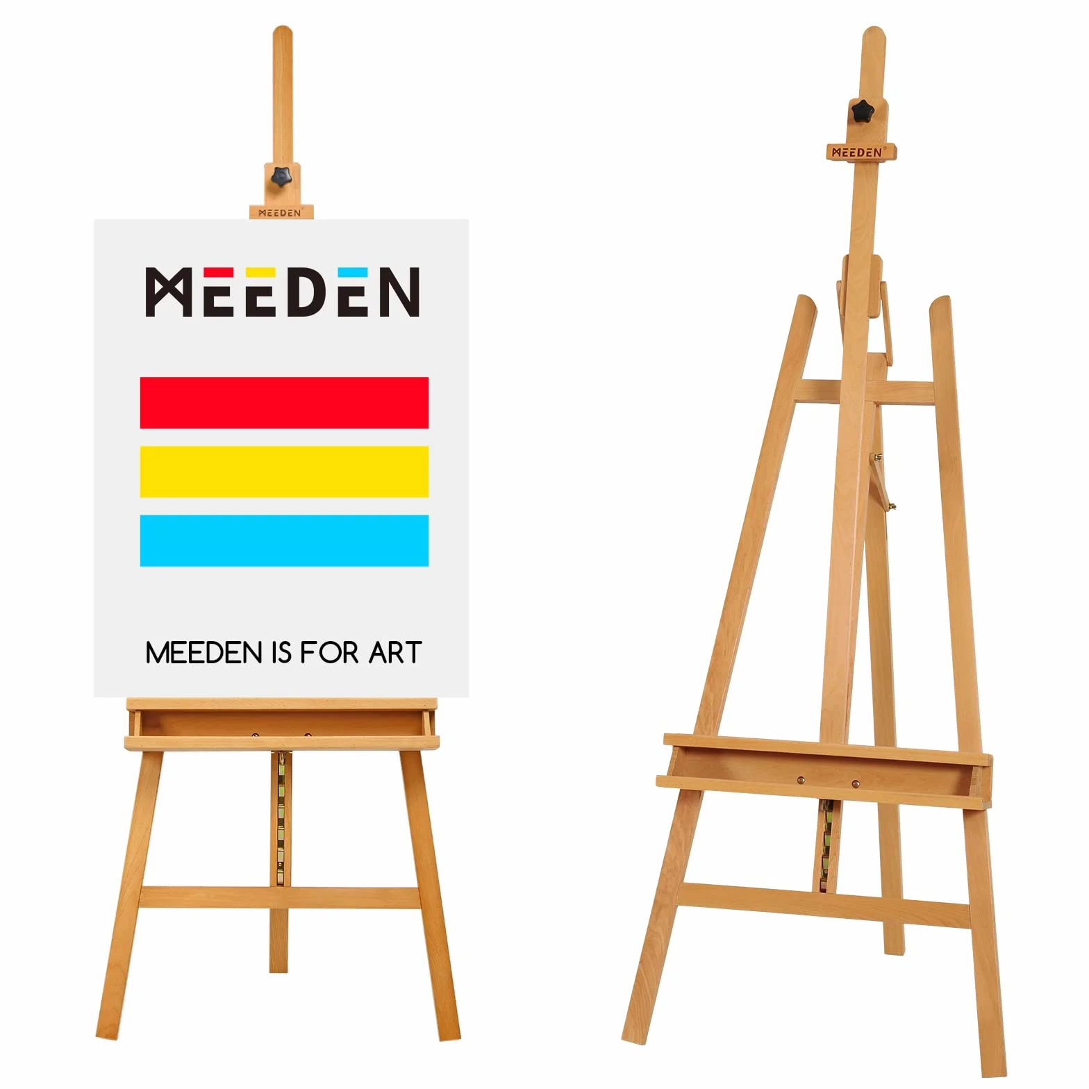 MEEDEN Caballete de Madera de Haya Ajustable, Caballete inclinable para el Suelo, con Capacidad para Lienzo de hasta 122 cm