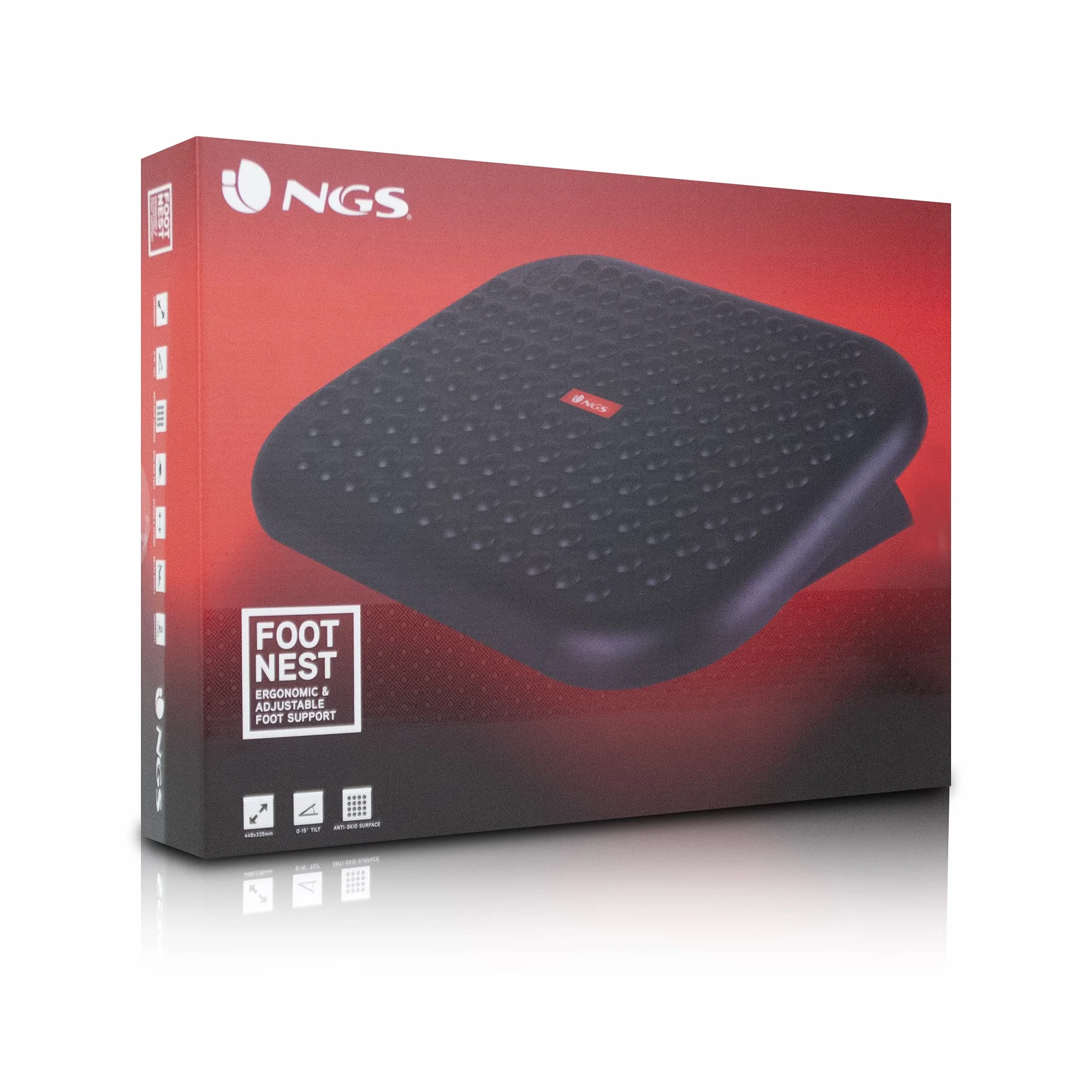 Reposapiés Ergonómico con Altura Ajustable, Inclinación 0° a 15°, Base Antideslizante, Superficie Masajeadora