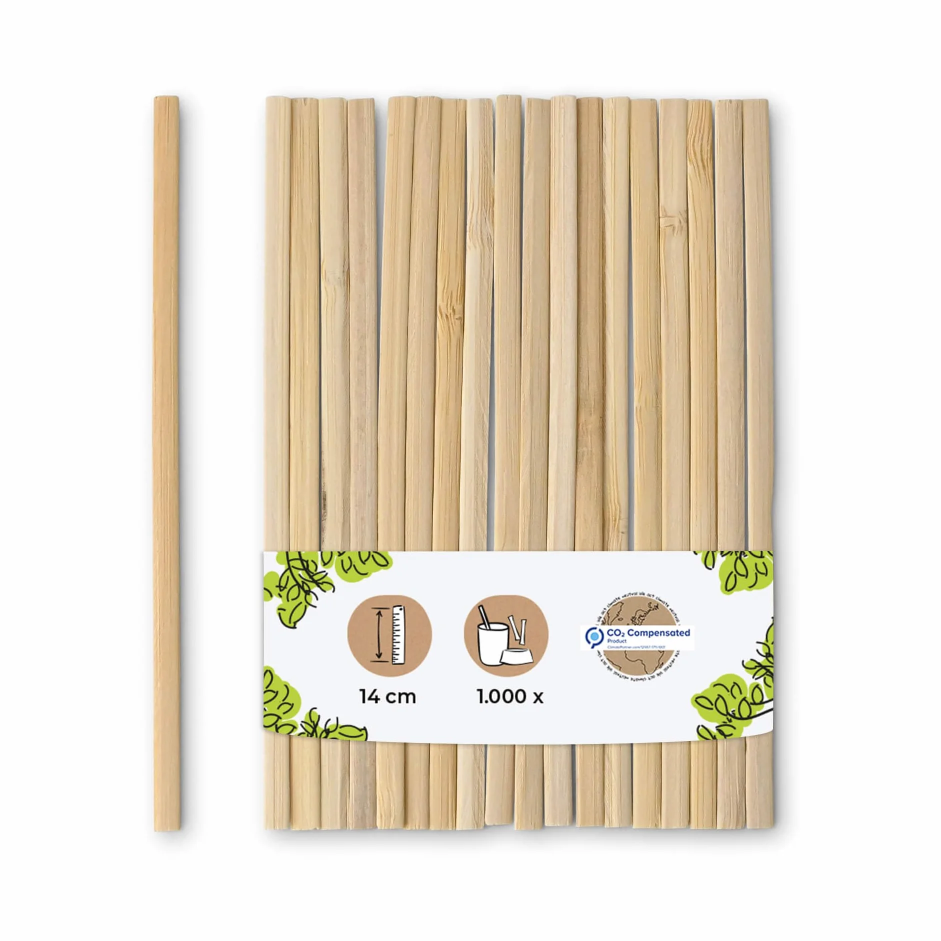 BIOZOYG 1000 Palitos agitadores café bambú 14 cm biodegradables compostables