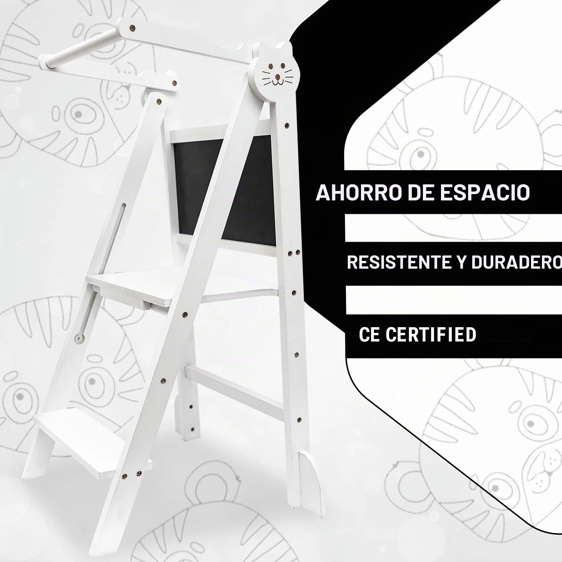 OemmieTorre de Aprendizaje - Torre Montessori - Escalera Plegable para Niños (Blanco)