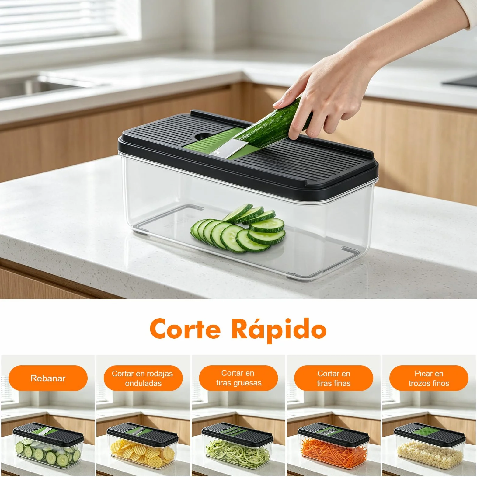 Ibergrif M524-7 Cortador de Verduras 7 en 1, Picador Multifunción con Contenedor, Mandolina de Cocina Profesional