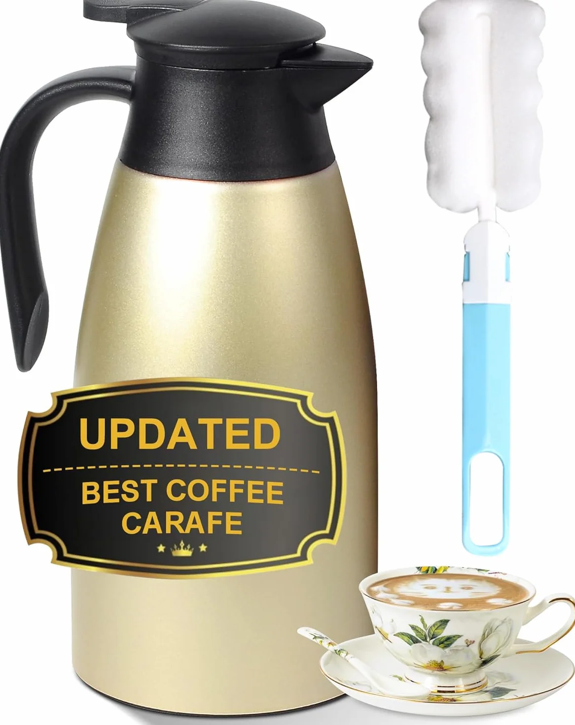 Jarra de café térmica actualizada de 70 onzas, jarra de café de acero inoxidable nsulado de 2.1 L para mantener el café caliente y el té calientes, 12 horas, jarra de café al vacío de doble pared