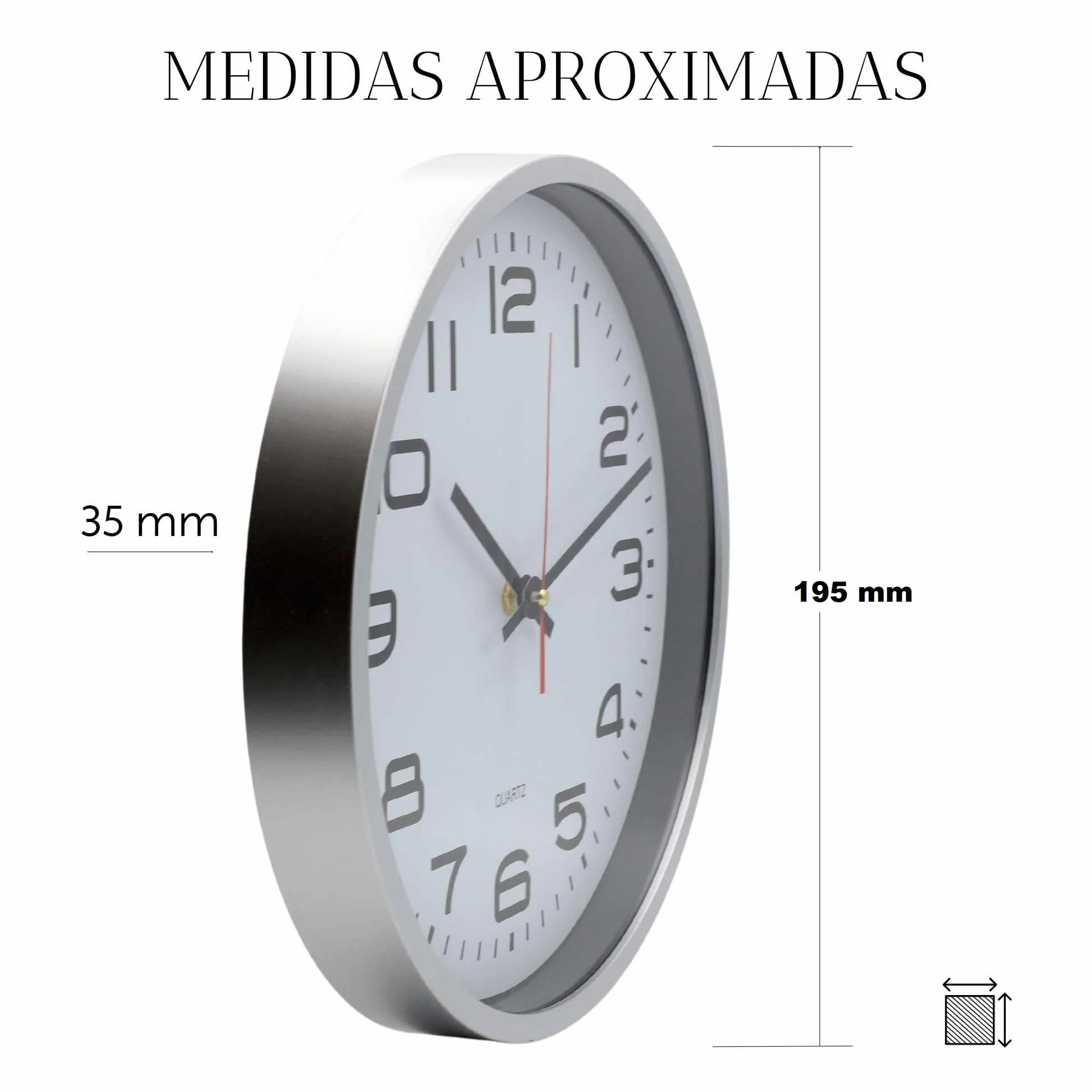 TECHZOCO Reloj de Pared 19.5 cm Cuarzo Silencioso Marco Plateado Esfera Blanca