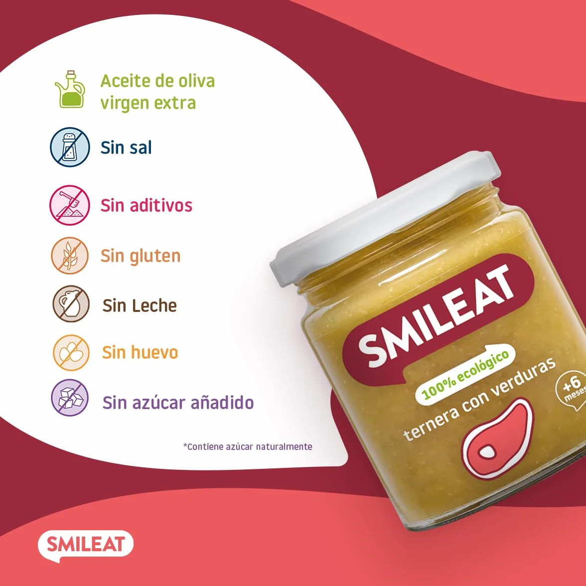 Smileat Tarrito Ecológico Ternera con Verduras 230 g para Bebés desde 6 Meses sin Gluten