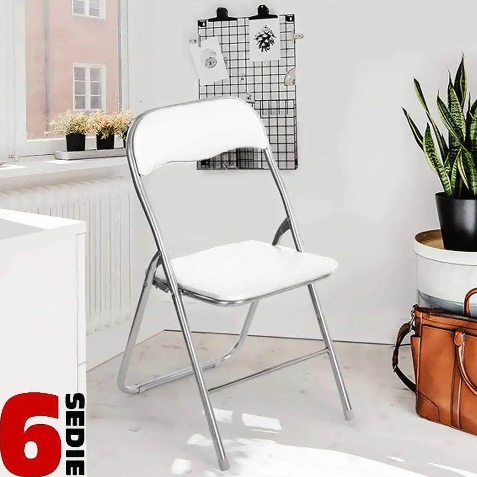 BAKAJI Juego de 6 sillas Acolchadas Plegables para Ahorrar Espacio de la Silla con Estructura Tubular de Metal, Remaches de PVC, diseño Moderno para el Comedor de la Cocina (Blanco)
