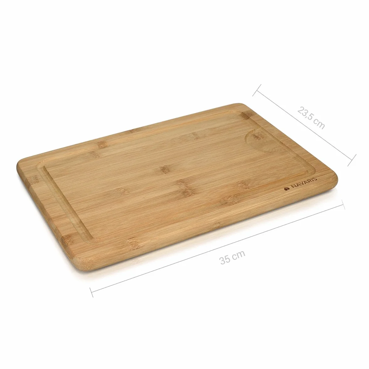 Navaris Tabla para cortar de bambú XL 35x23,5x1,8 cm con ranura para líquidos