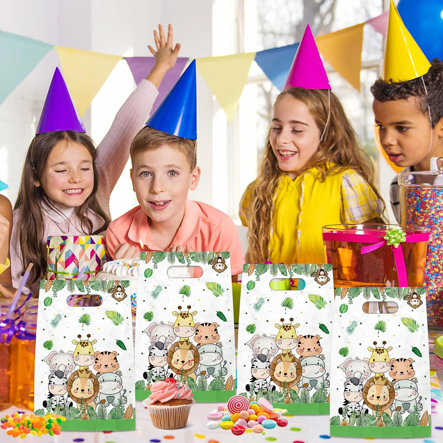 50pcs Bolsas Regalo de Plástico Animales, Bolsas Cumpleaños Infantil Chuches Regalo Bolsas de Regalo para Fiestas para Niños para Regalos fiestas de cumpleaños, Navidad, bodas, Bolsas galletas