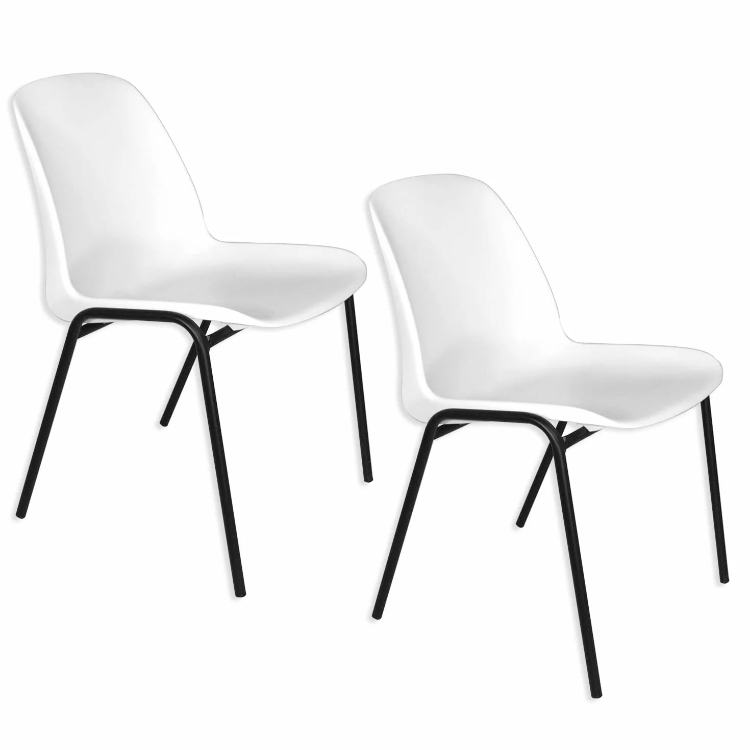 Silla de Oficina Sin Ruedas de Plástico con Estructura Metálica, Silla para Sala de Espera, Recepción, Reuniones, Conferencias, Blanco (2 Sillas)