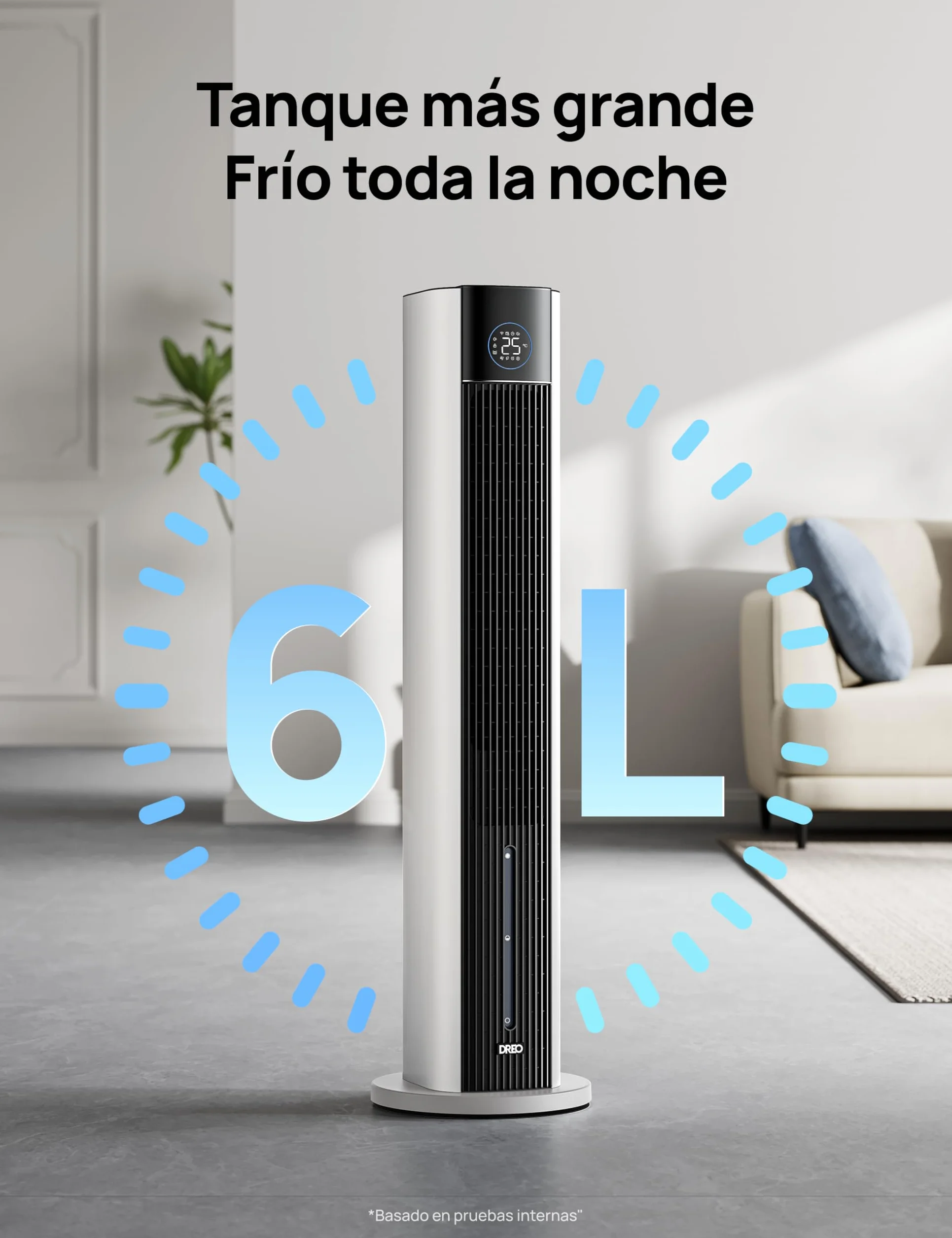 DREO Ventilador de Torre con enfriamiento por agua, enfriador 110 cm, silencioso, 4 velocidades, 4 modos, evaporativo, control app, paquete de hielo, oscilación 80°, temporizador 12 h, blanco