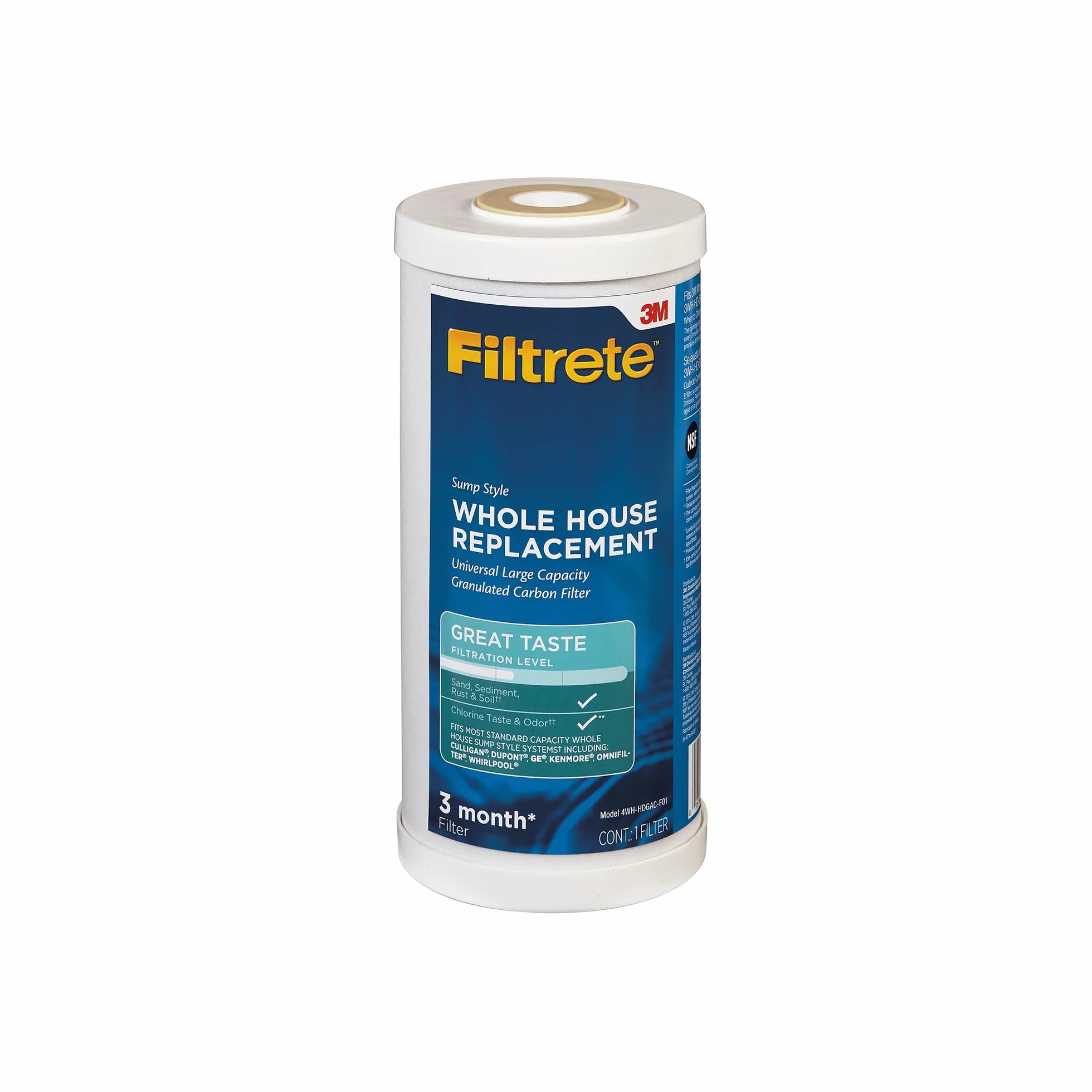 Filtrete Filtro de agua de carbón activado granulado de gran capacidad 4WH-HDGAC-F01. Para uso con sistema 3WH-HD-S01