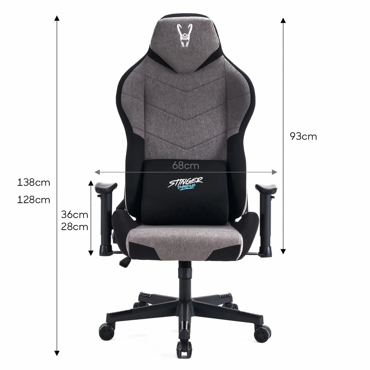 Woxter Stinger Station Titan Dark Silla Gaming Oficina Eje Acero Levantamiento Pistón Gas Tela Antimanchas Reposabrazos 2D Foam Racing Cojín Lumbar