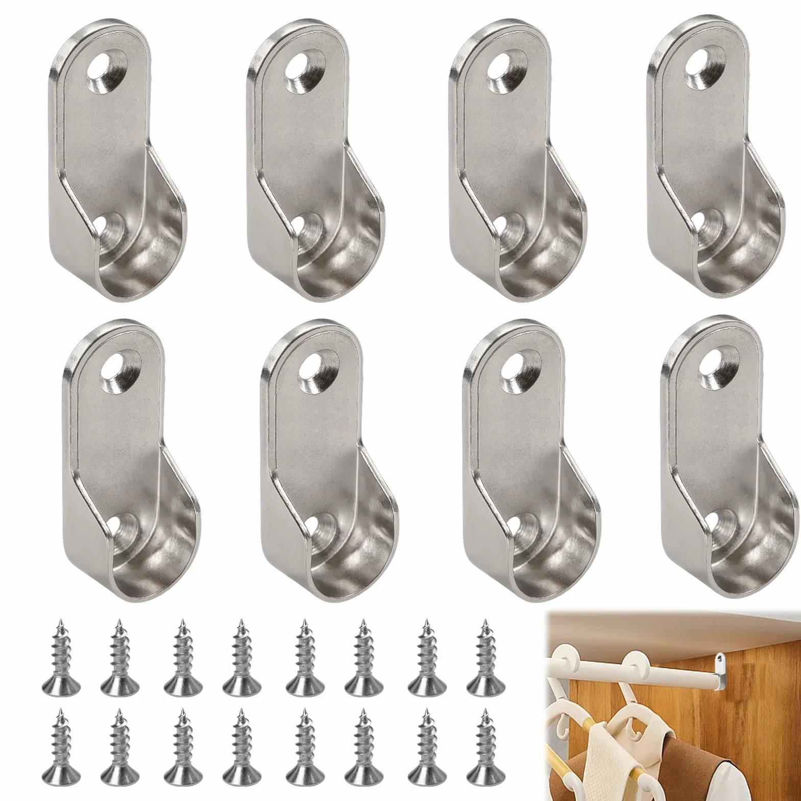 Soportes de Metal para Tubo de Armario 16mm, Kit de Montaje para Riel, Estantes para Ropa, 8 Piezas