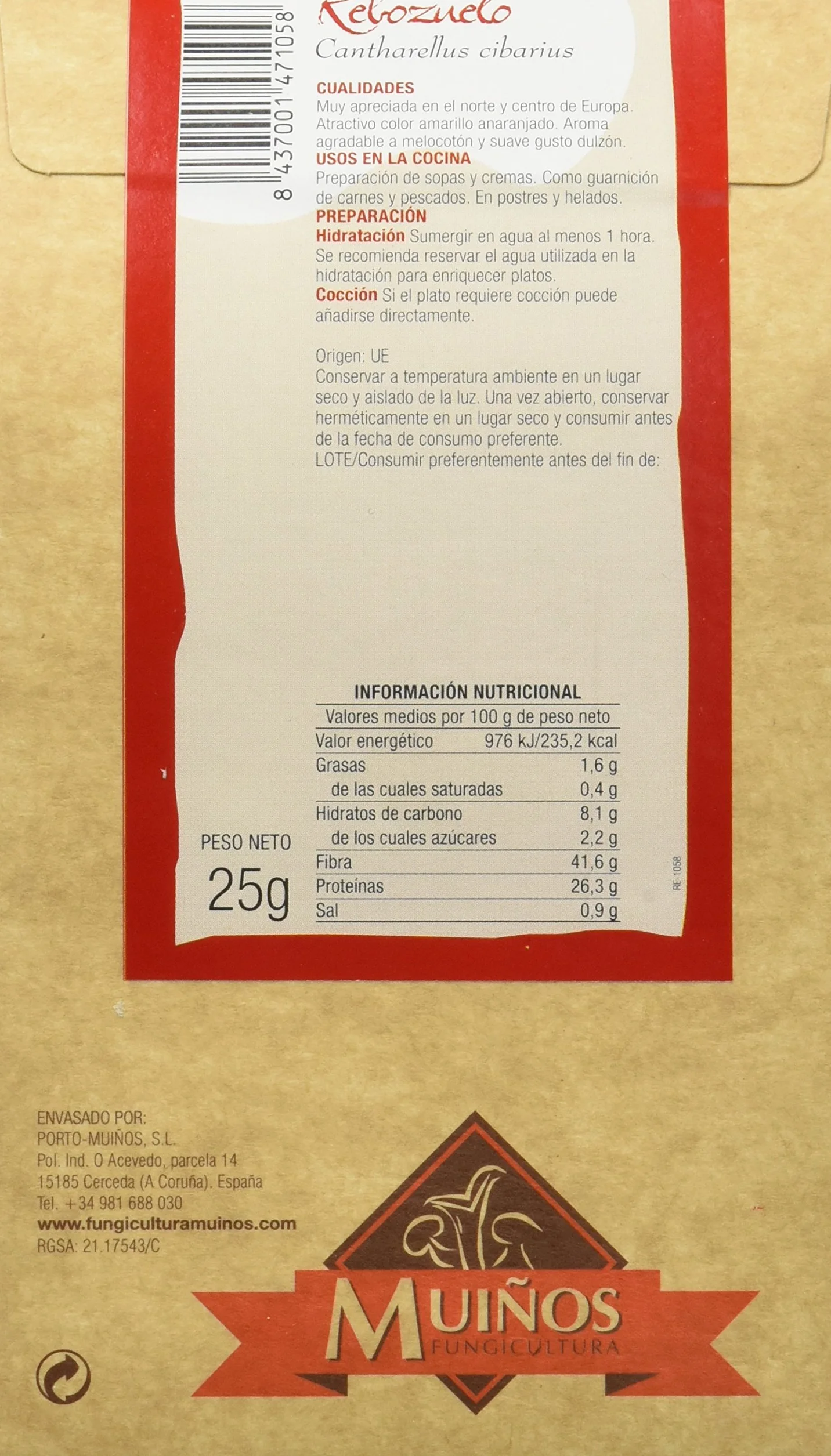 Porto Muíños Rebozuelo Deshidratado Cantharellus Cibarius 25 gr