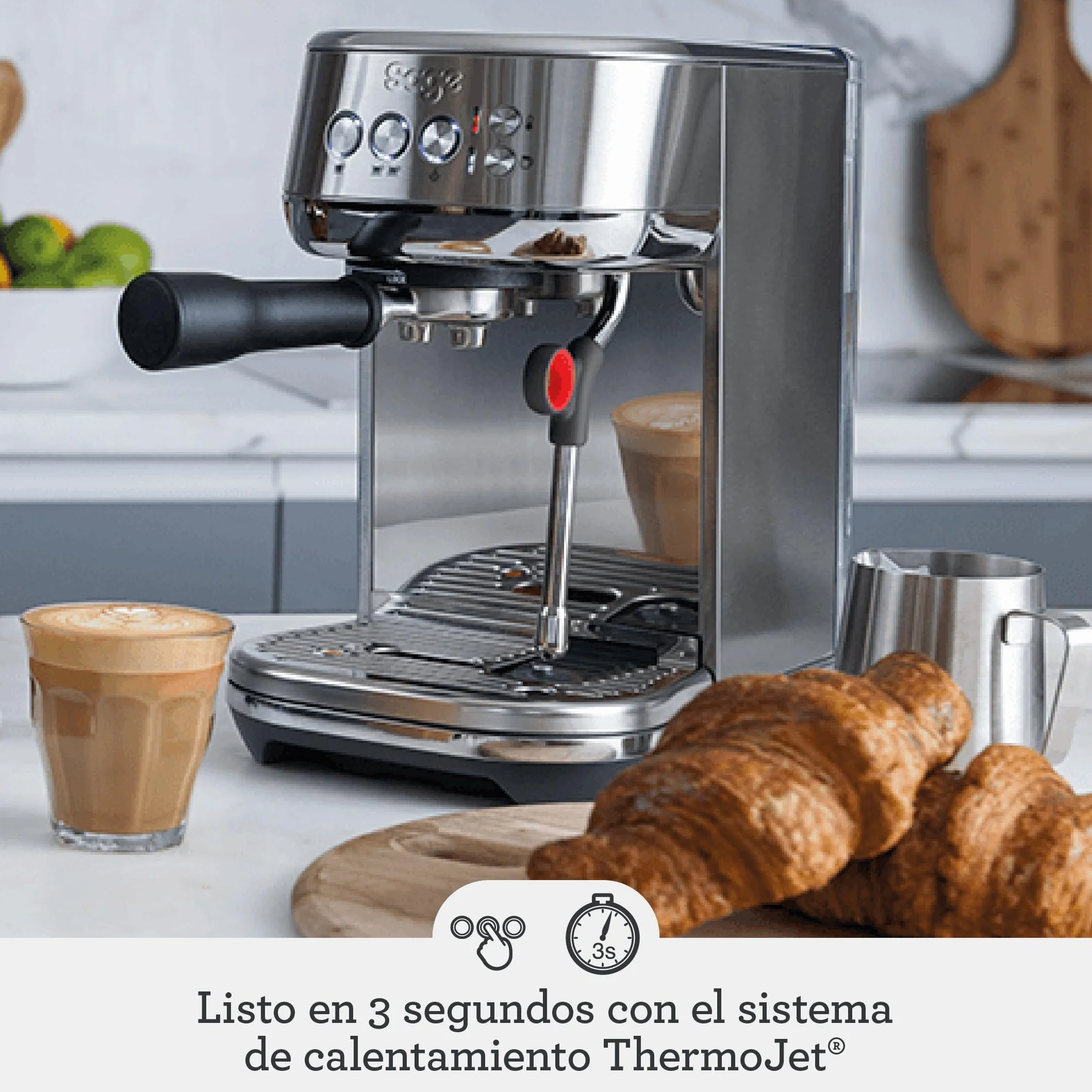 Sage - The Bambino Plus - Cafetera Express Compacta con Espumador de Leche Automático - Cafetera Semiautomática con Preinfusión y Calentamiento Rápido en 3 Segundos - Acero Inoxidable Negro