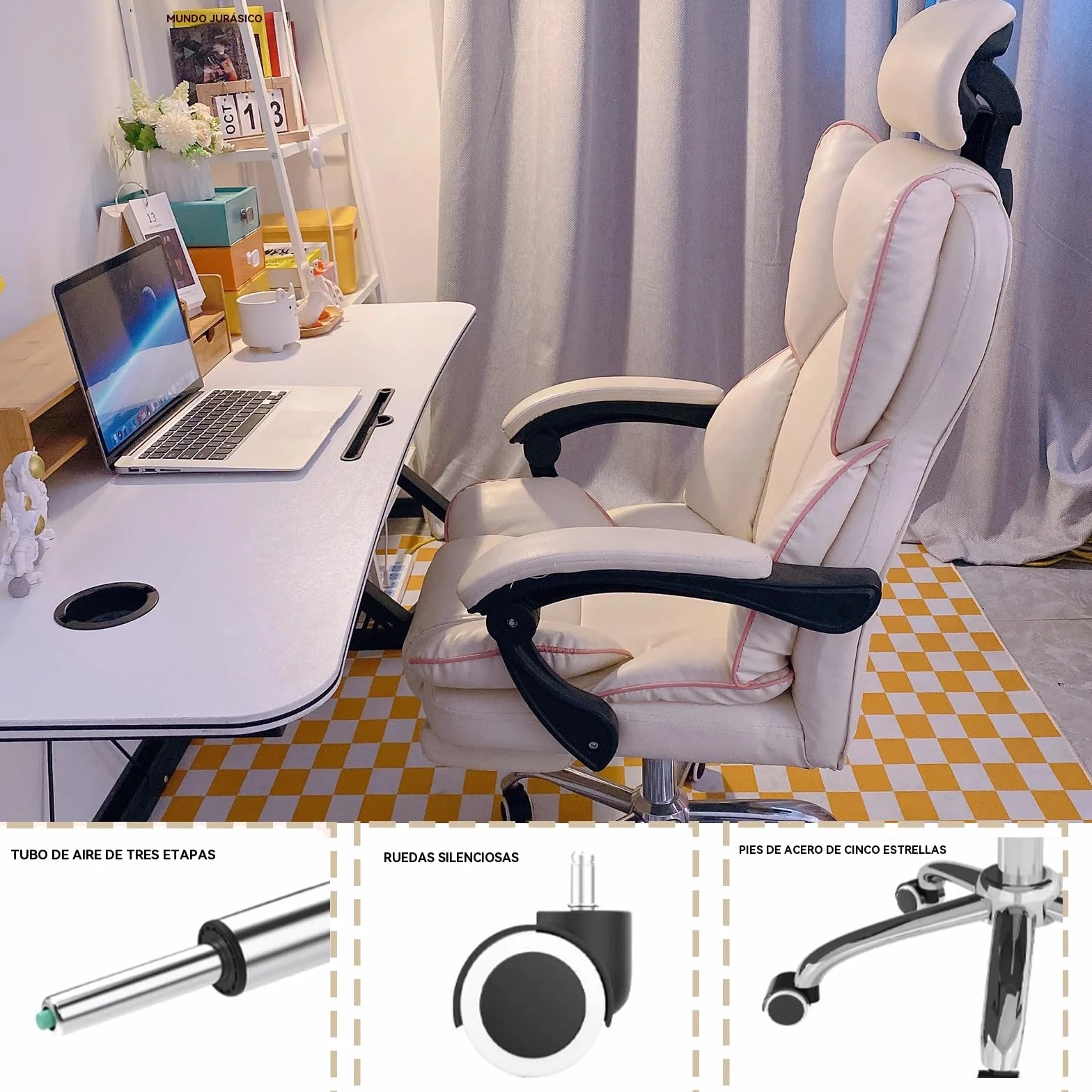 Silla de Oficina con Reposacabezas,Silla Ejecutiva de Respaldo Alto con Reposapiés y Soporte Lumbar Ergonómico,Sillas para Computadora y Videojuegos para Oficina en Casa(Blanco)