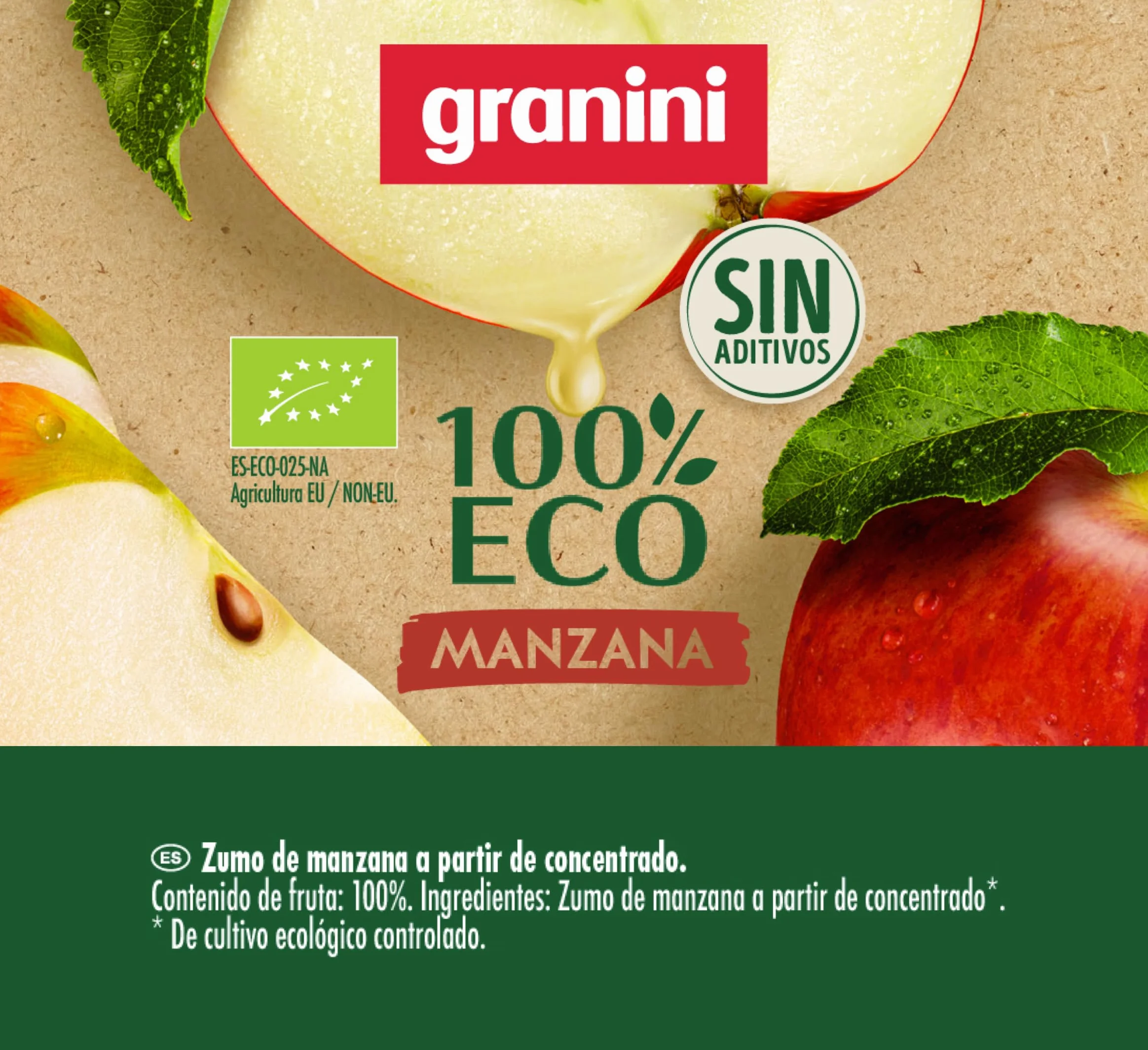 Granini 100% ECO Zumo de Manzana ecológico Pack 6 x 1L Sin azúcares añadidos
