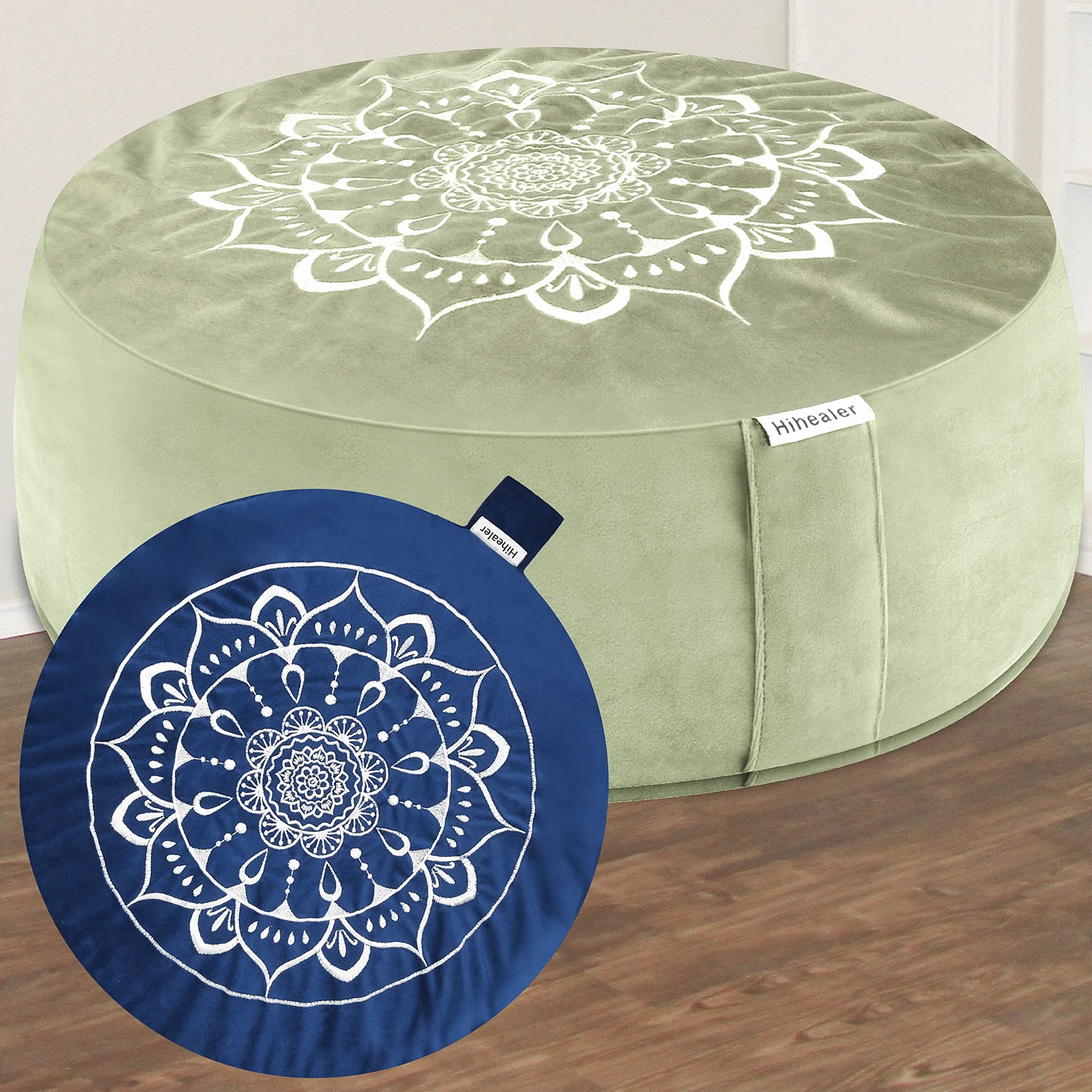 Hihealer Meditation Cushion with Extra Velvet Cover Large Traditional Tibetan Zafu Filled by Buckwheat Hulls
