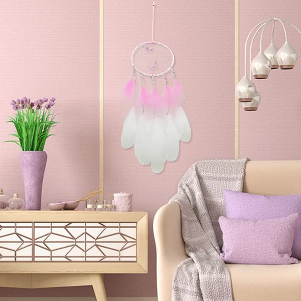 EQLEF Atrapasueños Rosa, Atrapasueños de Mariposa para Colgar en la Pared, Atrapasueños de Plumas, Adorno de Red de Hadas para Decoración de Bodas y Dormitorios