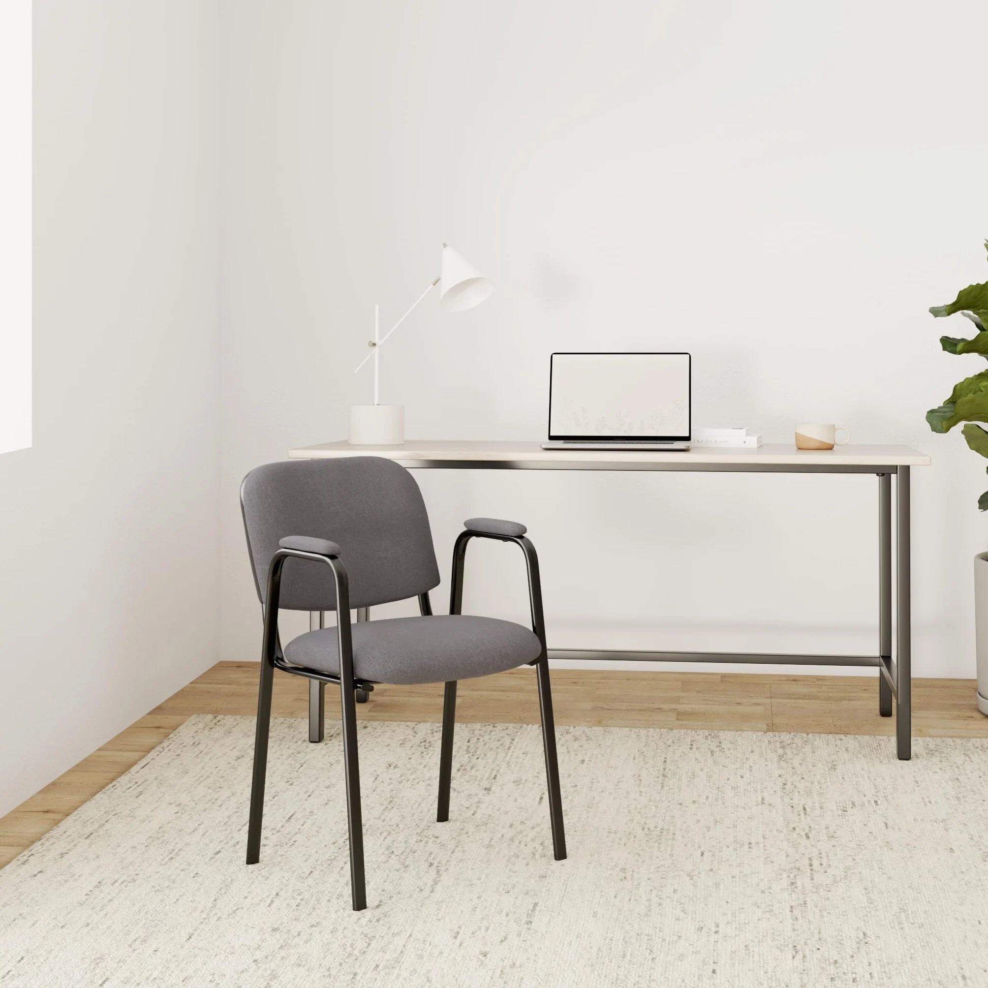CLP Silla Apilable Ken Pro Acolchada con Reposabrazos, Silla de Conferencia de Tela Apilable, Estructura Metalica Negra Resistente hasta 150 kg, Color:Gris