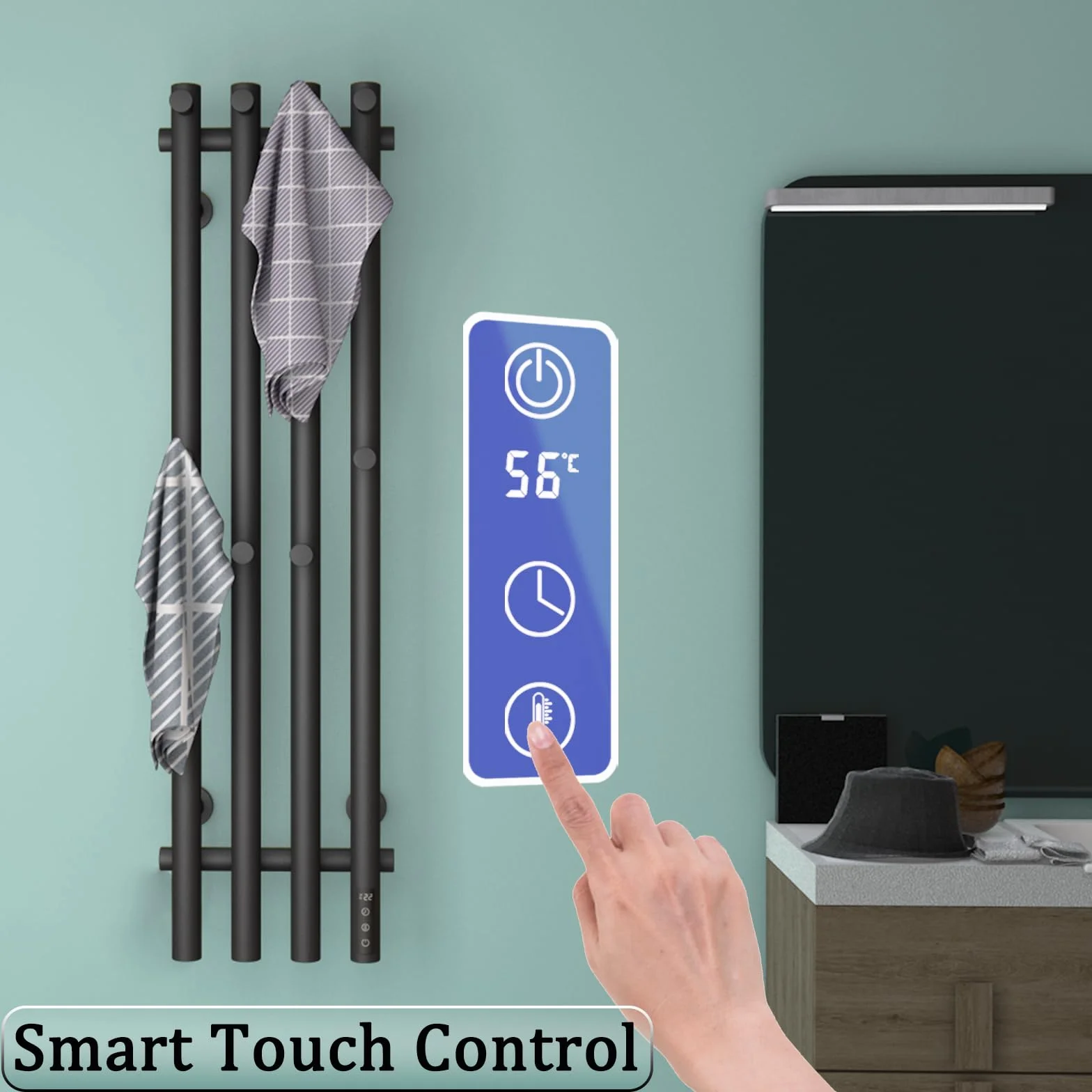 ESOP Radiador Toallero Eléctrico Baño Negro 100 W Radiador Calienta Toallas de Toallero, 950x257 mm WiFi Inteligente de Temperatura Constante Toallero Calentado para Baño, con 8 Ganchos