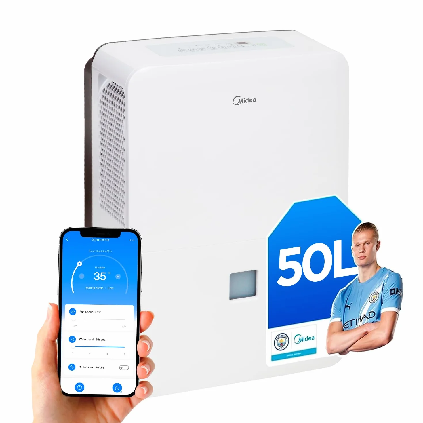 MIDEA Deshumidificador de humedad interior 50L/Dia | Depósito extraible de 6L, APP/Wifi, Modo Confort, Temporizador de 24H | Desumidifador Industrial de Gran capacidad hasta 120 m2/300 m3