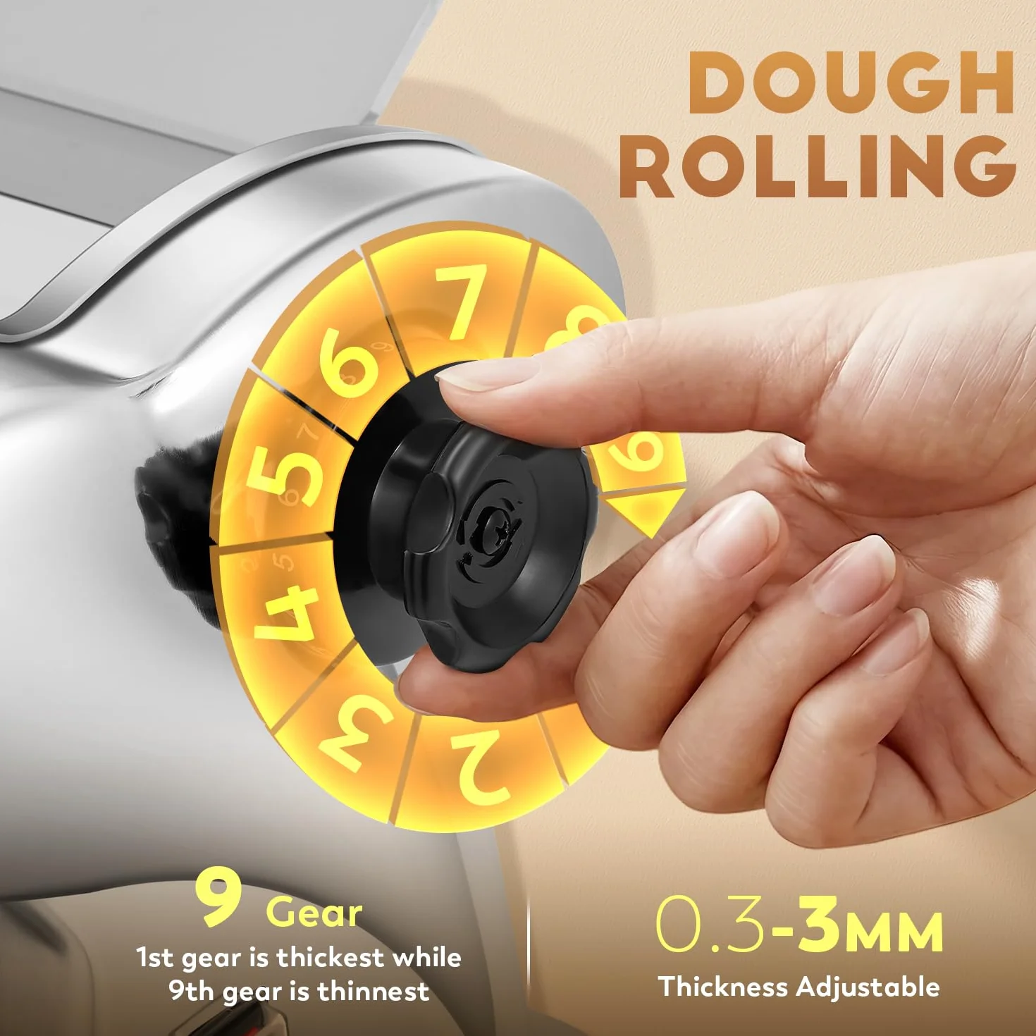 CGOLDENWALL Máquina de Pasta Eléctrica, Motor de 140W con 2 Cuchillas (1.5 mm/4 mm) y 9 Grosores Ajustables de 0.3-3 mm, Acero Inoxidable para Hacer Fideos Fresca Casera