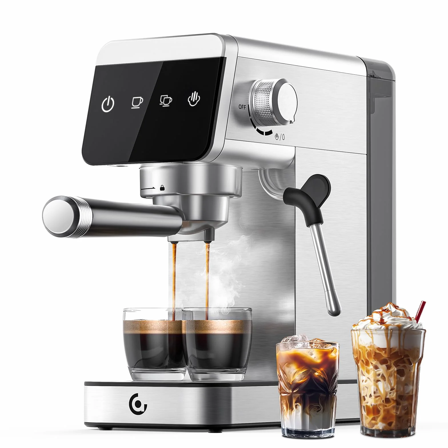 AMZCHEF Cafetera Espresso 20 Bares con Espumador de Leche, 1350W de Acero Inoxidable con Pantalla LED y Depósito Extraíble de 1,2 L, Diseño Compacto para el Hogar